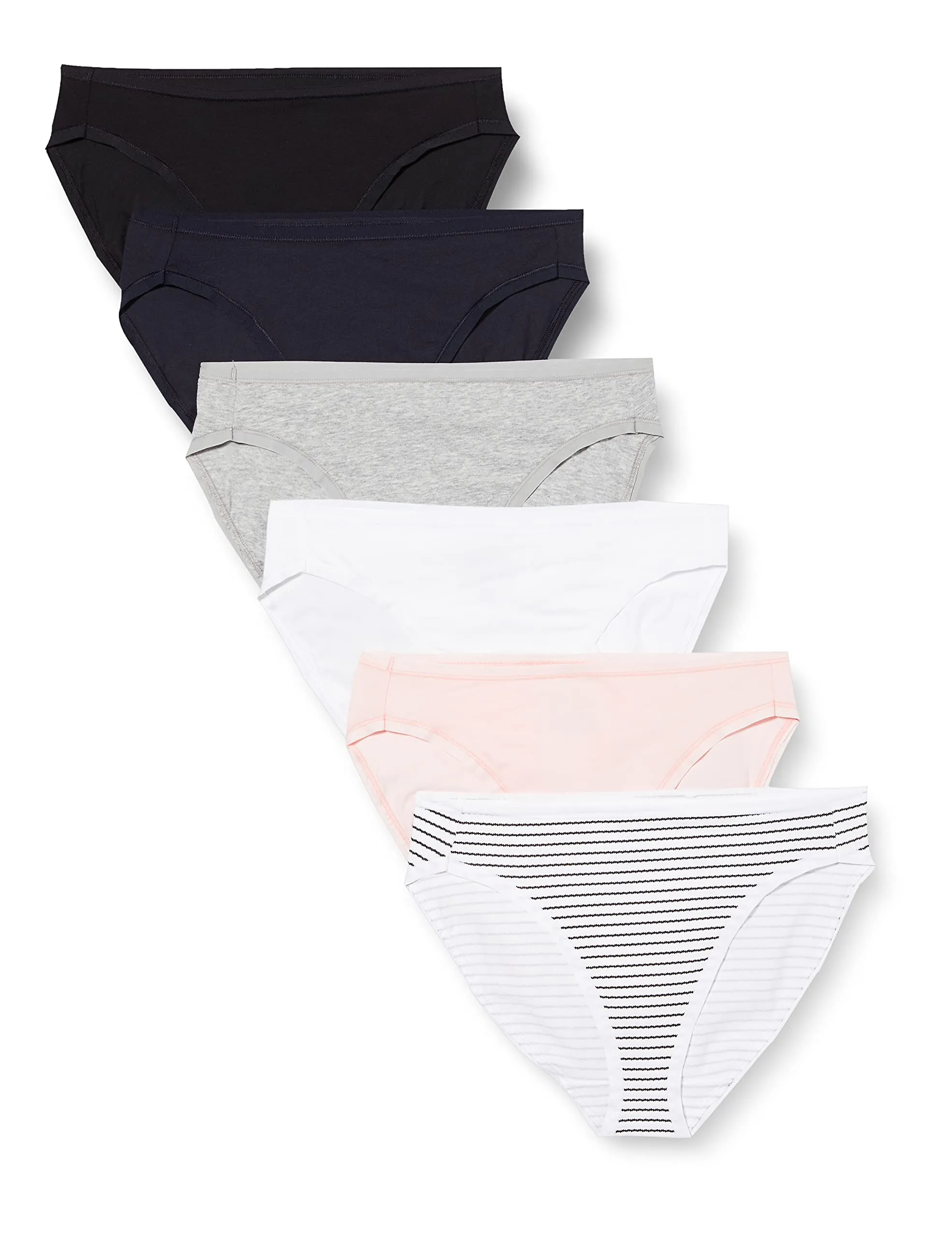 Amazon Essentials Pantaloni a Vita Alta in Cotone Spandex, Traspiranti Donna, Confezione da 6, Multicolore/Mélange/Righe, 48
