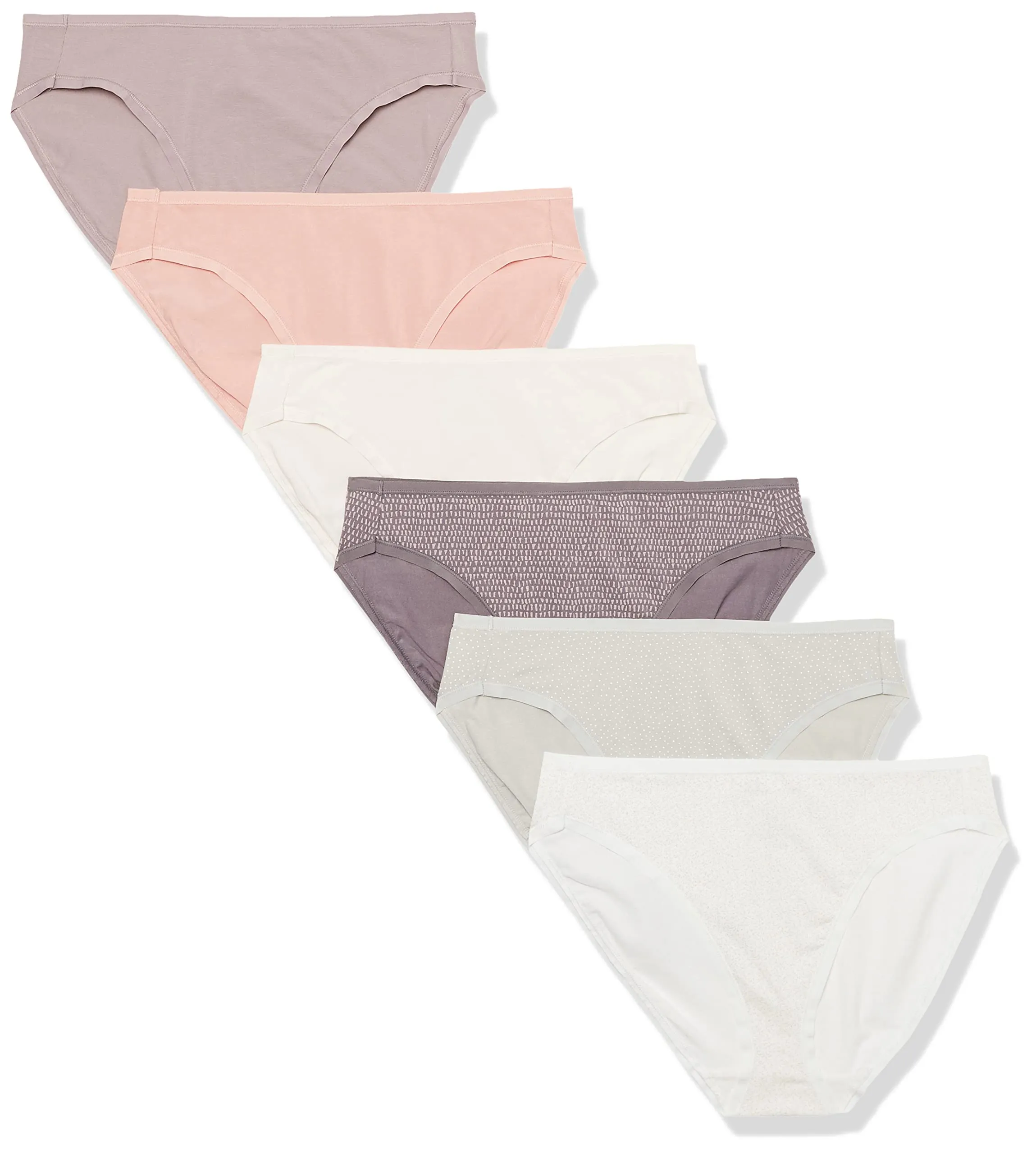 Amazon Essentials Pantaloni a Vita Alta in Cotone Spandex, Traspiranti Donna, Confezione da 6, Motivo Piccolo/Pois, 46