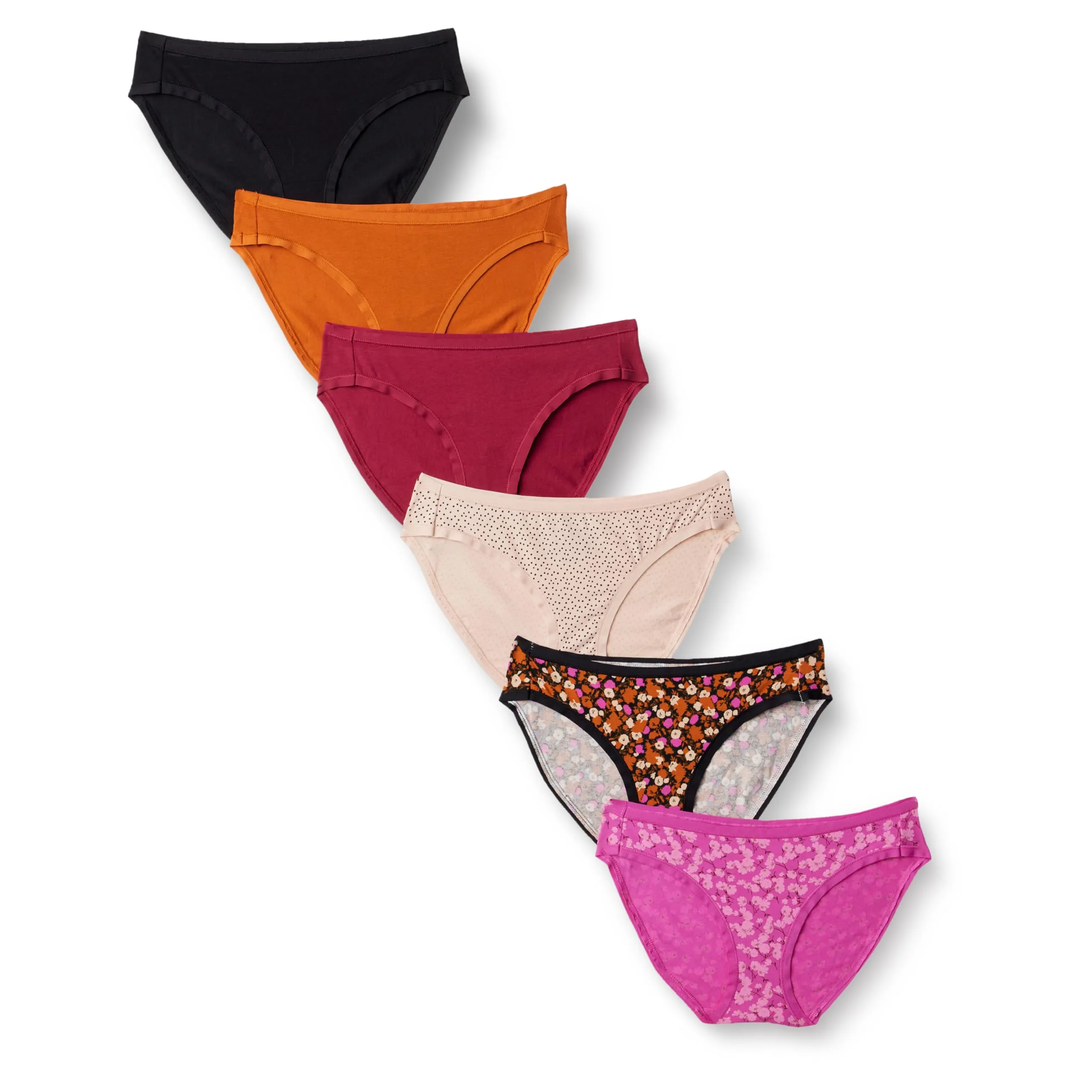 Amazon Essentials Slip Intimi Modello Bikini in Cotone Spandex (Disponibile nelle Taglie Forti) Donna, Confezione da 6, Floreale/Multicolore/Pois, 50