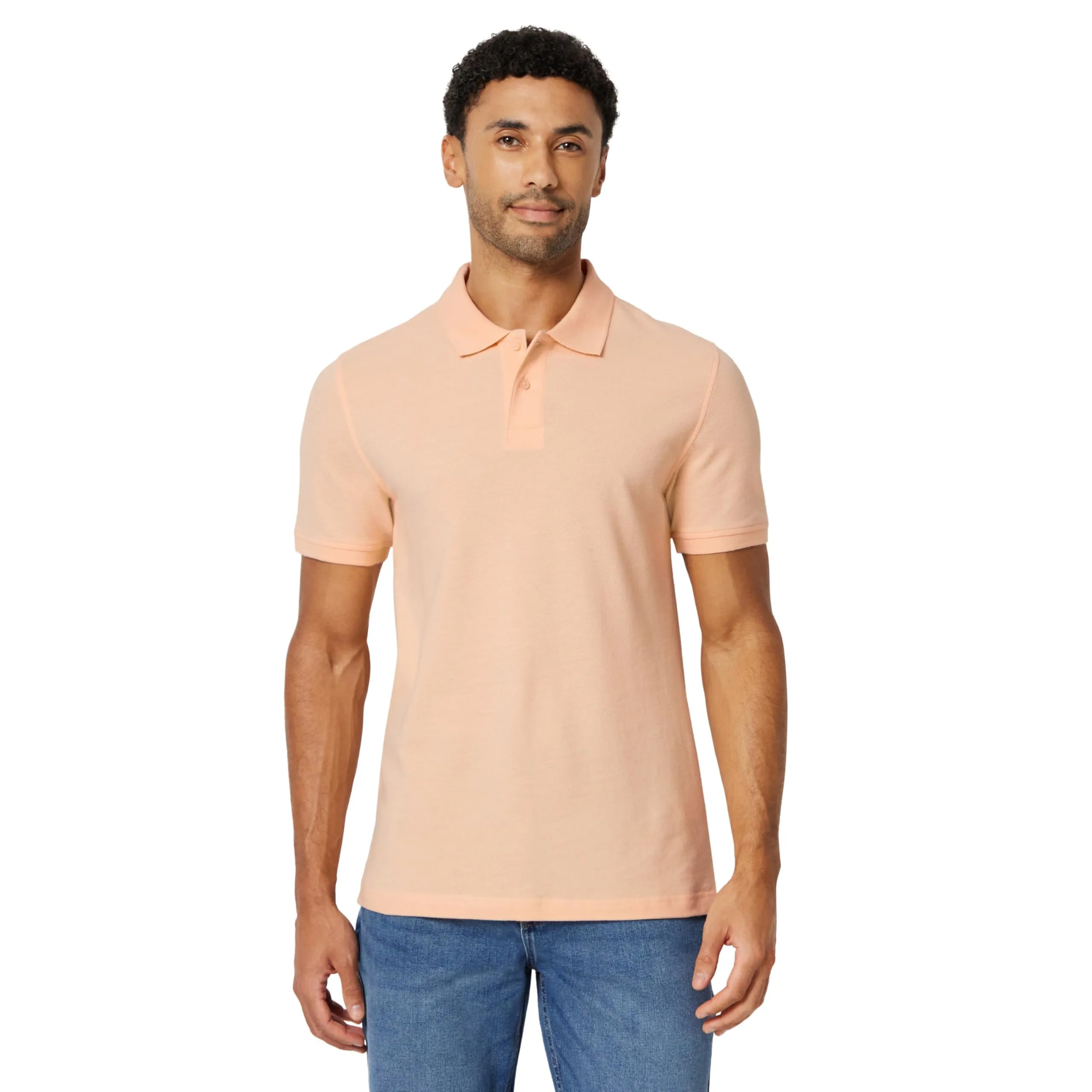 Amazon Essentials Polo in Piqué di Cotone Slim Uomo, Pesca Pallido, M