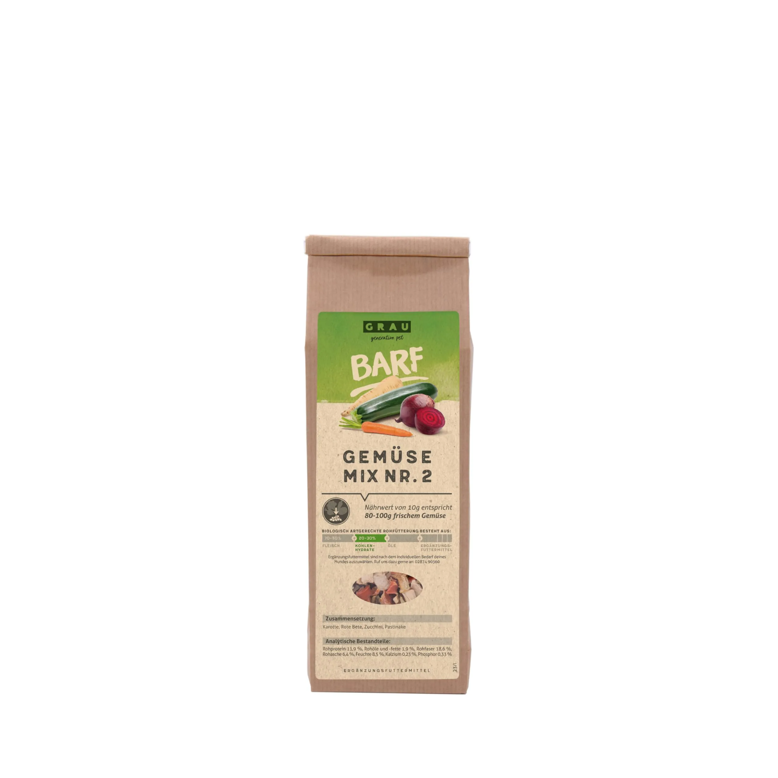 GRAU L’originale, Miscela di verdure essiccate per un’alimentazione naturale integrata (BARF), “Composto n. 2”, integratore alimentare per cani, 1 confezione da 150 g