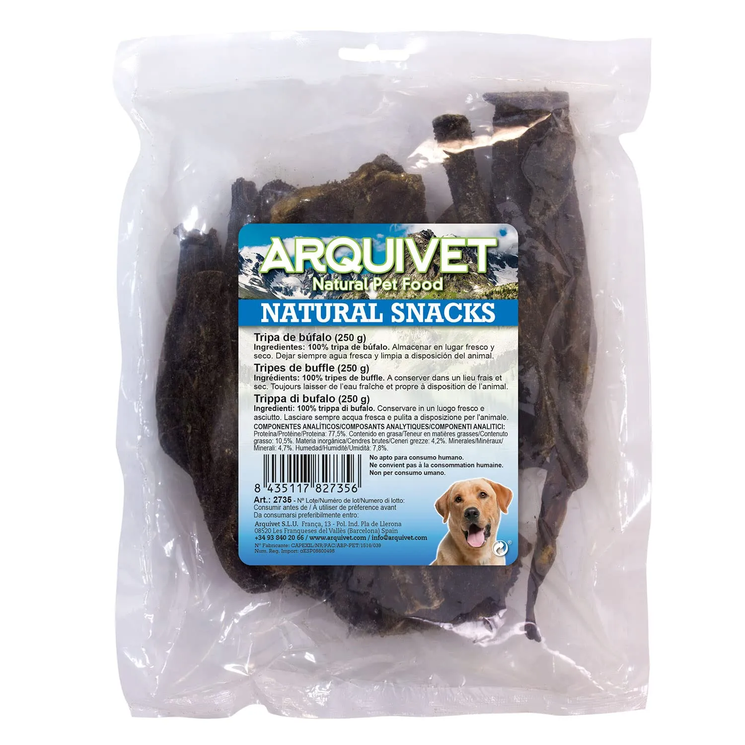 ARQUIVET Trippa di vitello - sacchetti 250 gr - Snack 100% naturali per cani - Masticabile per cani