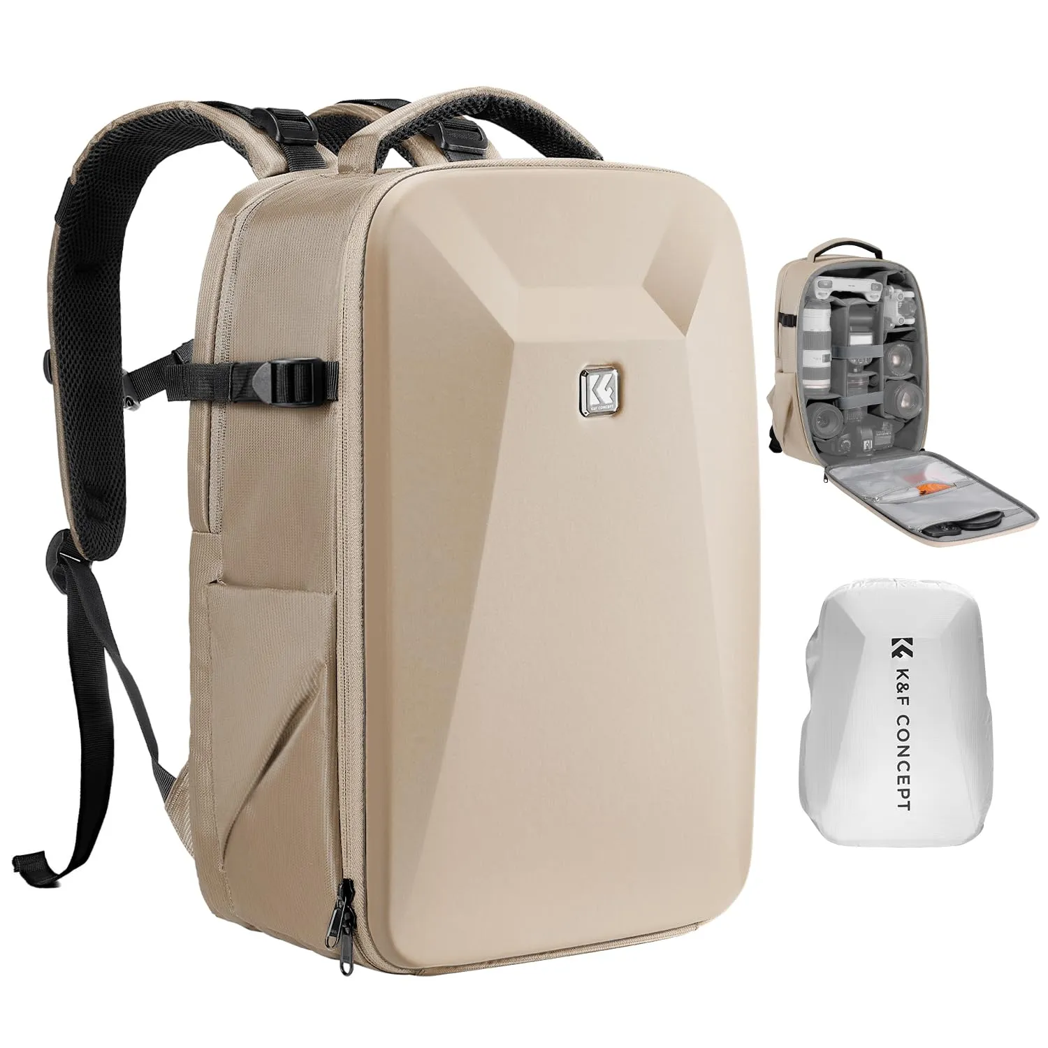 K&F CONCEPT zaino fotografico, guscio rigido antiurto scomparto per laptop da 15.6" borsa fotografica grande professionale Con copertura impermeabile per DSLR/SLR/Mirrorless