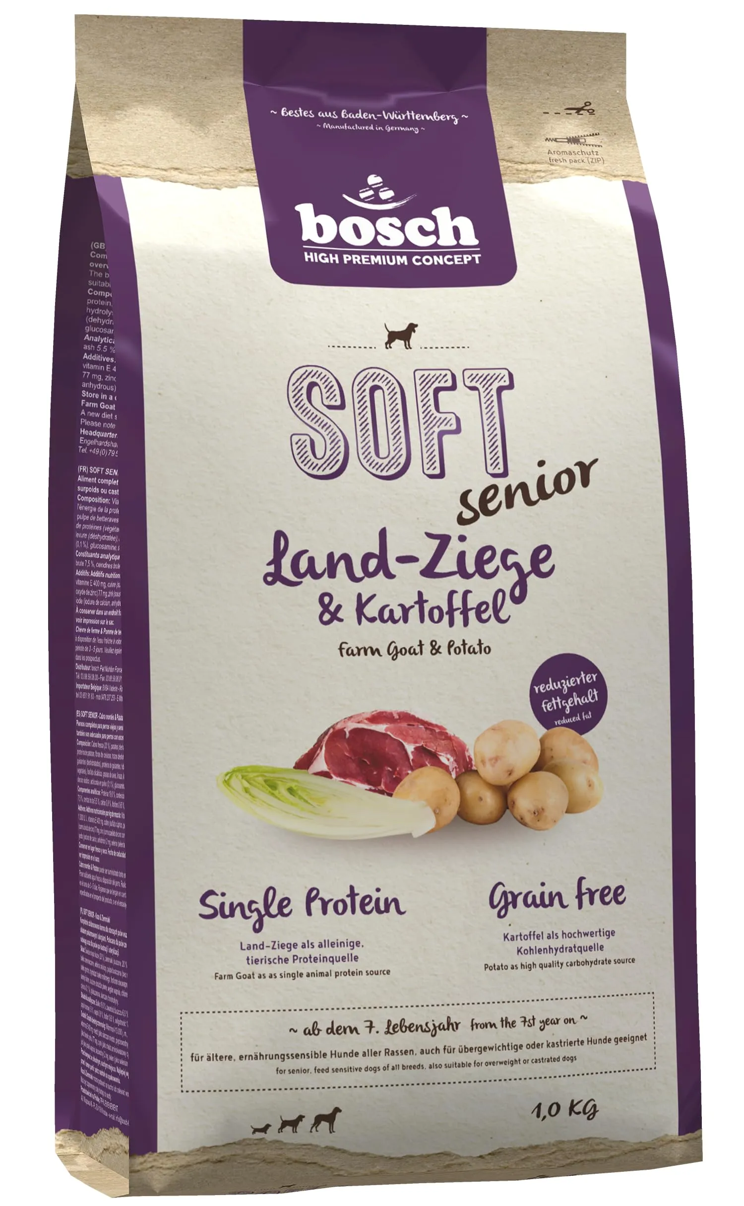 bosch HPC SOFT Senior Capra & Patata | Cibo per cani semi-umido per anziani | Cani nutrizionalmente sensibili di tutte le razze | Proteina unica | Senza cereali | 1 x 12500 g