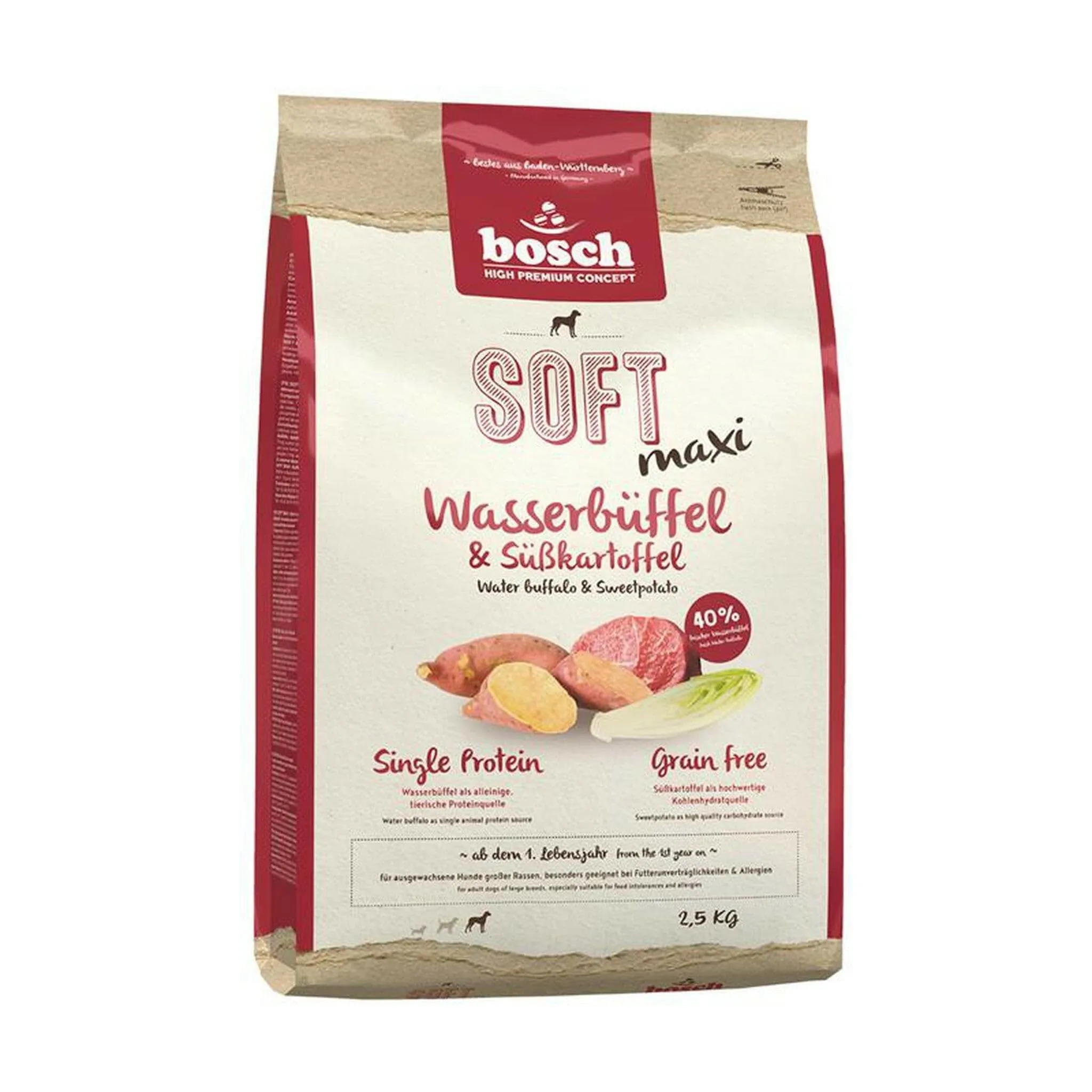 bosch HPC SOFT Maxi Bufalo d'acqua & patata dolce | Cibo semi-umido per cani adulti di taglia grande | Proteina singola | Senza cereali | 1 x 2500 g