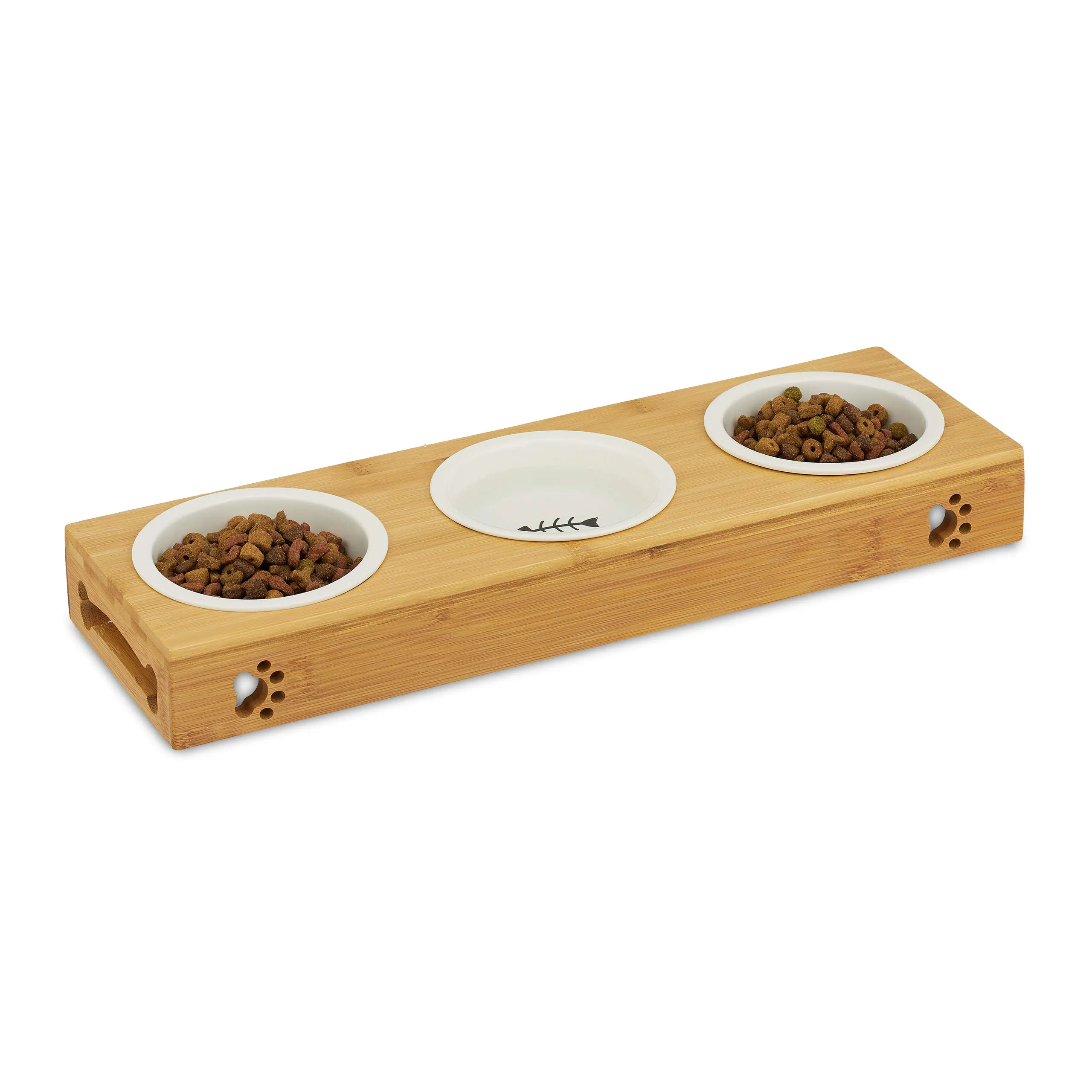 Relaxdays Ciotola Rialzata, Scodella Ceramica, Acqua & Cibo, Lavabili in Lavastoviglie, Cani & Gatti, Tripla, Naturale