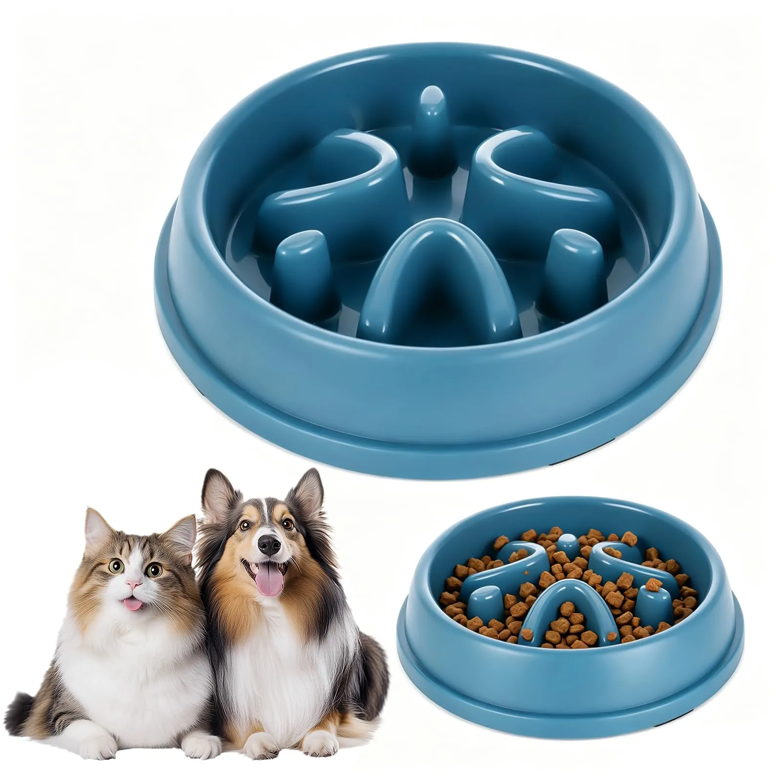 Romon Ciotola Anti Ingozzamento, Blu Ciotola Anti Ingozzamento Gatto, Ciotola Per Cani Anti Ingozzamento con labirinto design divertente - per una digestione sana (21x4,5cm)