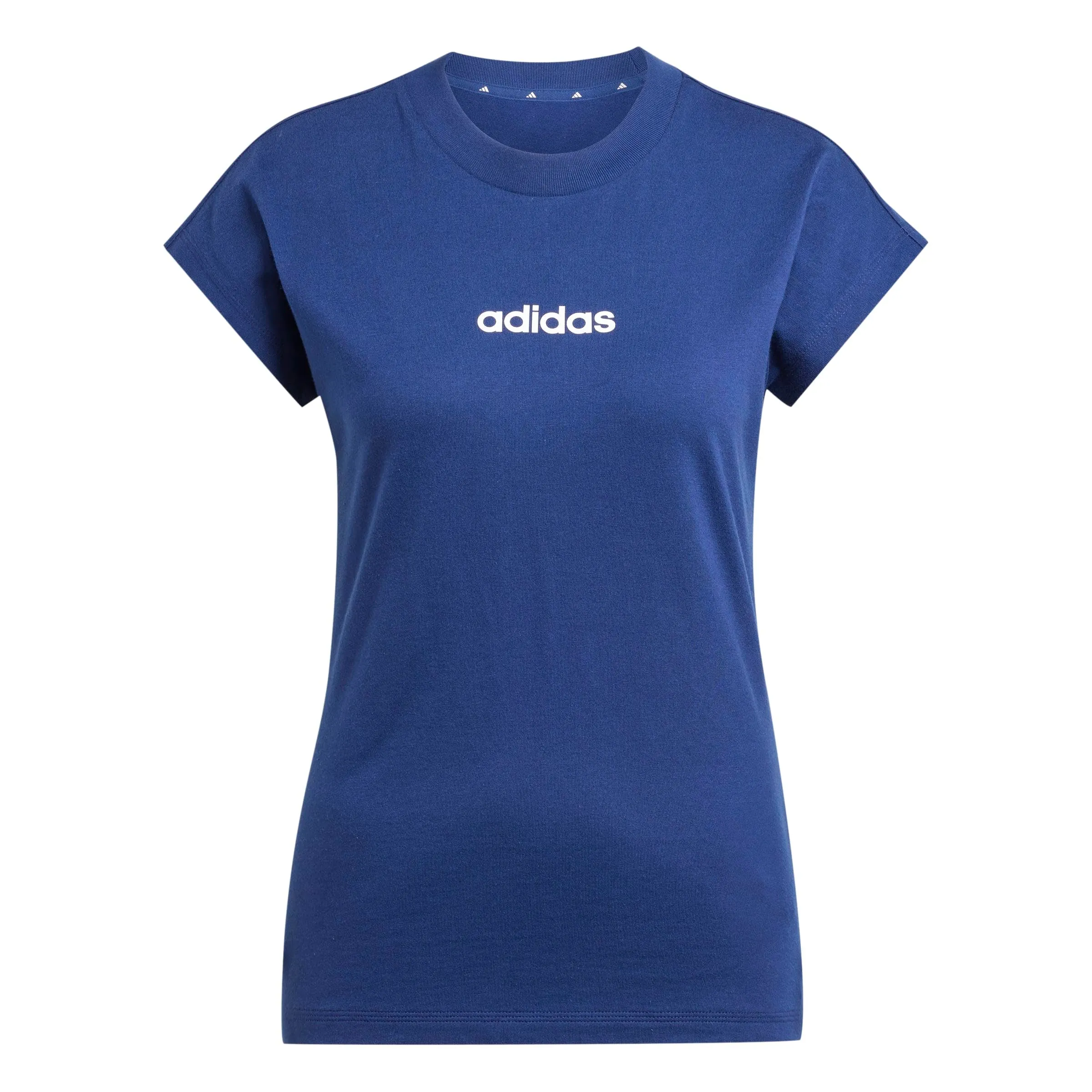 adidas Donna Essentials Linear Cotton Shirt, Dark Blue/White, XL