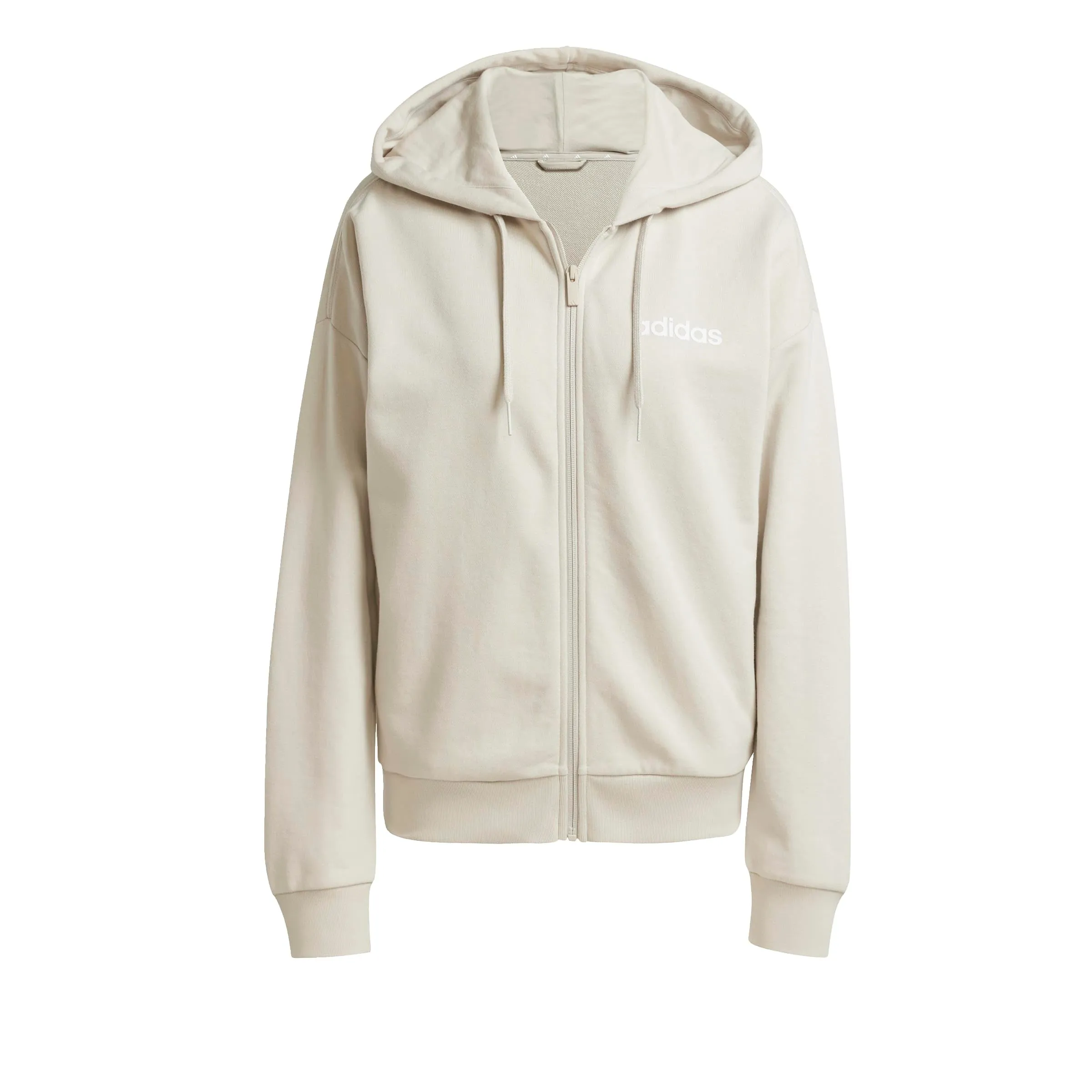 adidas Donna Essentials Linear Full Zip French Terry Hoodie Sweatshirt, Wonder Alumina/White, M