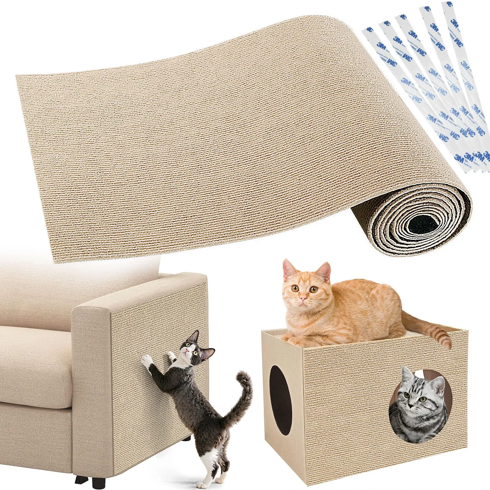 Gimars 200x40cm Antigraffio Gatto Divano, Tiragraffi Divano Autoadesivo, Protezione Divano Graffi Gatto, Proteggi Divano Gatti Graffi, Tappeto Tiragraffi per Gatti con Nastro Incluso, Kaki