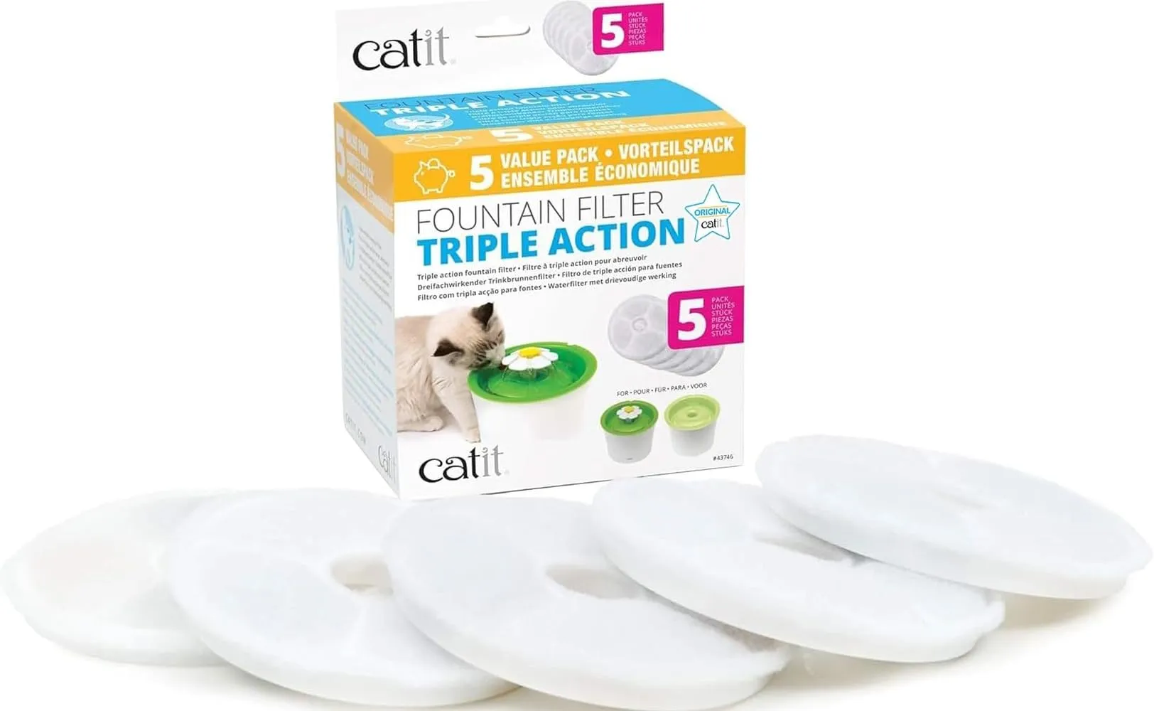 Catit Triple Action Set Filtri per Fontanelle - 5 Pezzi
