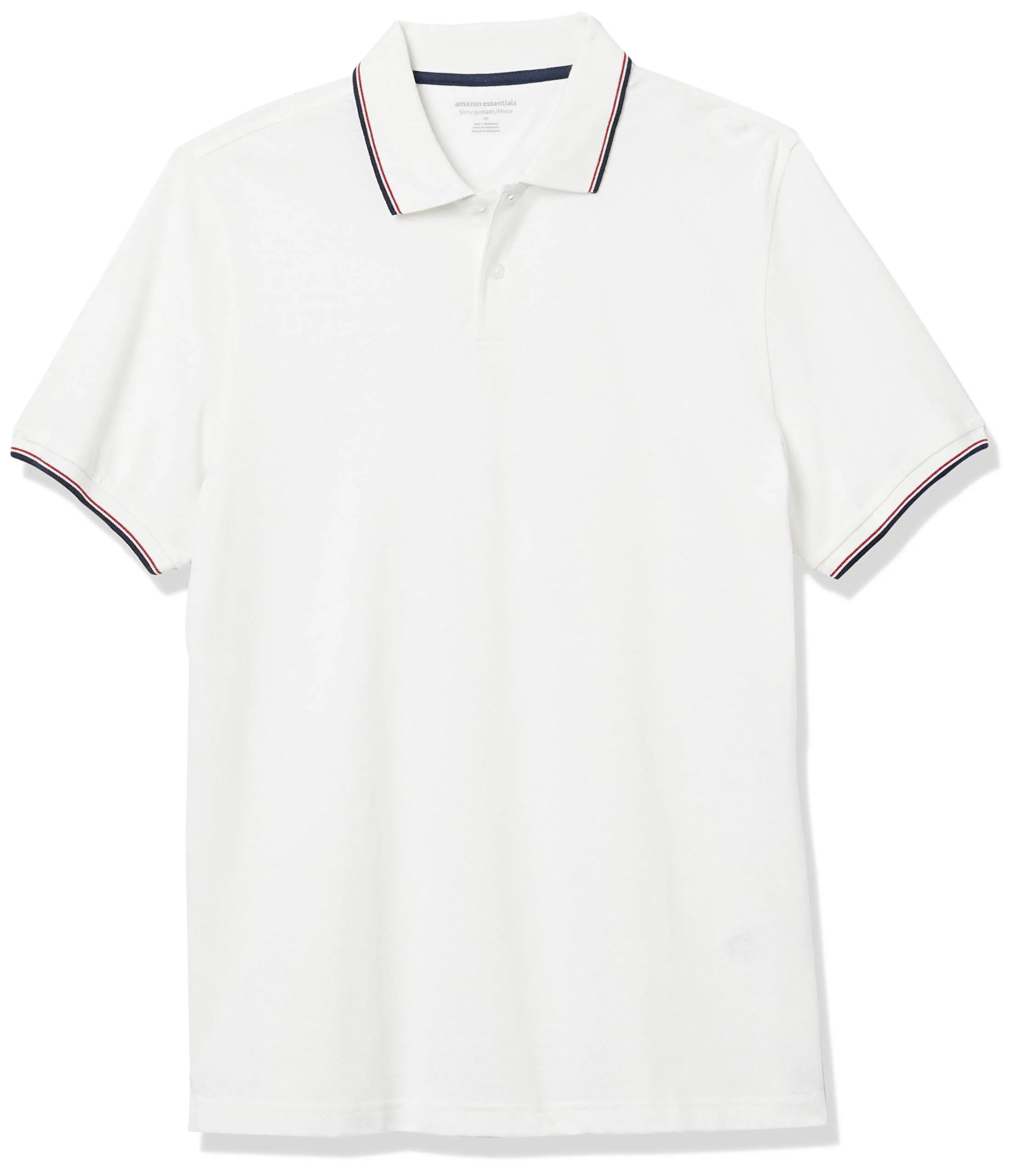 Amazon Essentials Polo in piqué di Cotone Slim Uomo, Bianco Thin Stripe, XS