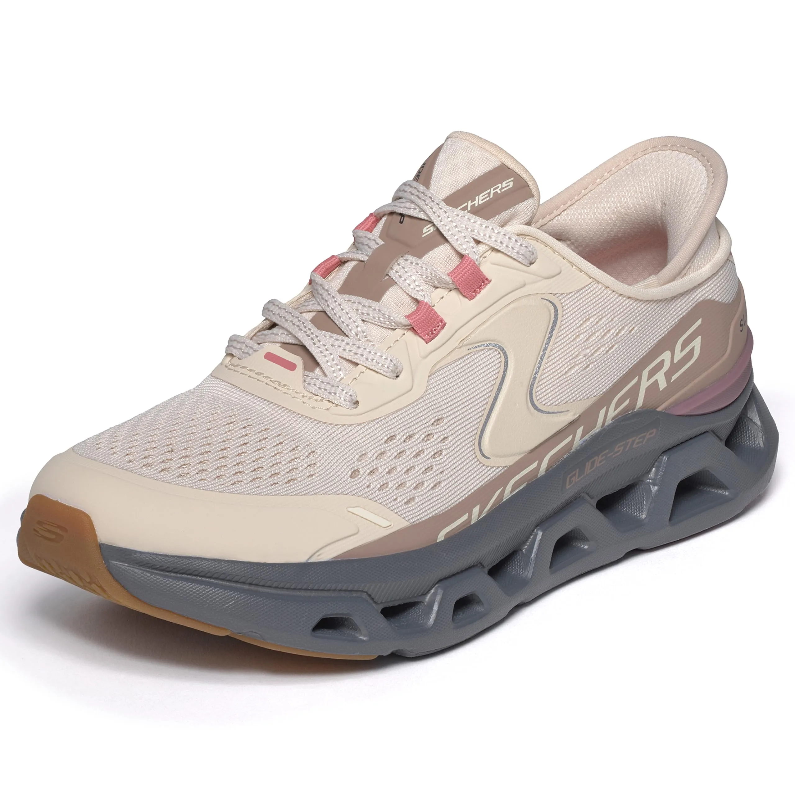 Skechers Glide-Step Altus Slip-On Donna, Rete Sintetica Naturale con Finiture Grigie, 40 EU