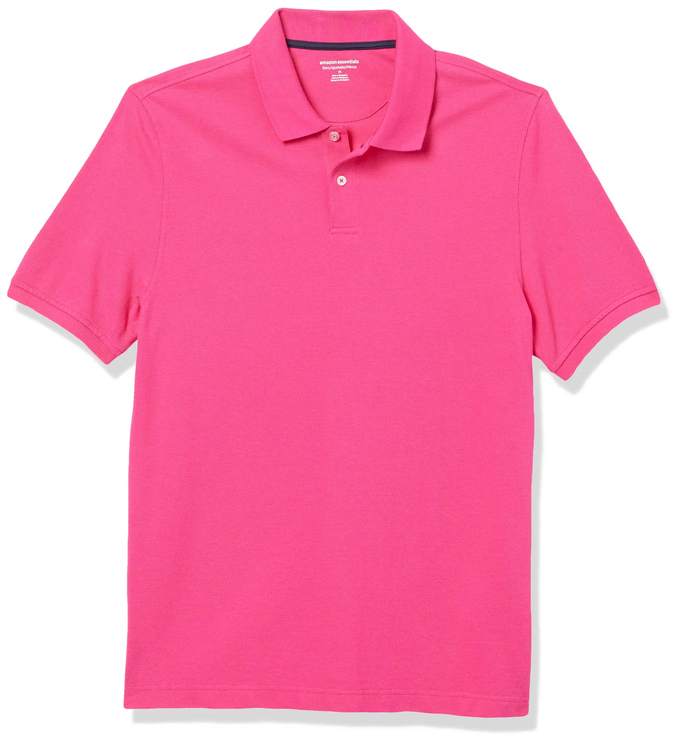 Amazon Essentials Polo in piqué di Cotone Slim Uomo, Rosa Shocking, L