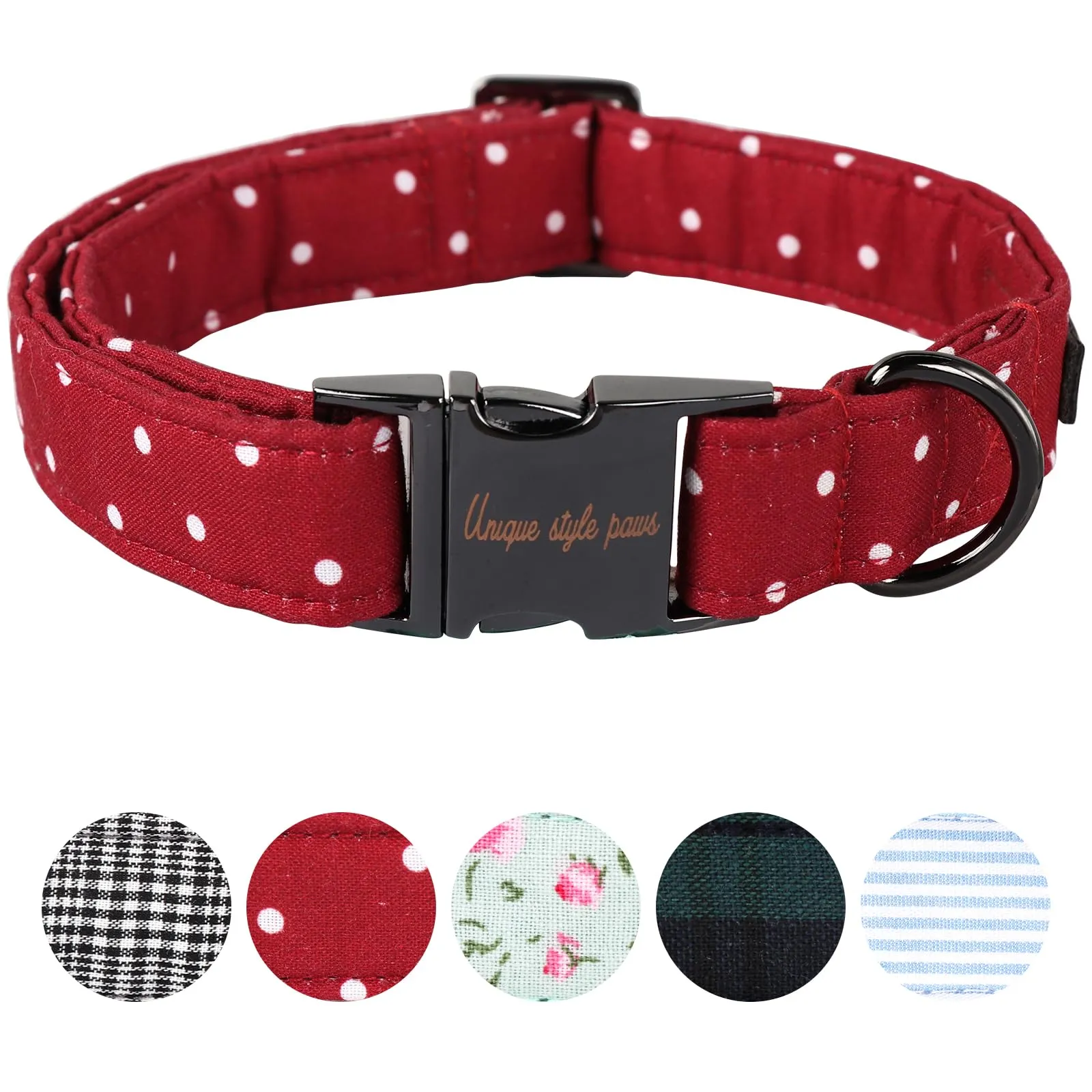 Unique Style Paws Collare di cotone per cani con fiocco, durevole e comodo collare in 12 colori, collare regolabile per cani di piccola taglia, cuccioli e gatti con fibbia dorata in metallo