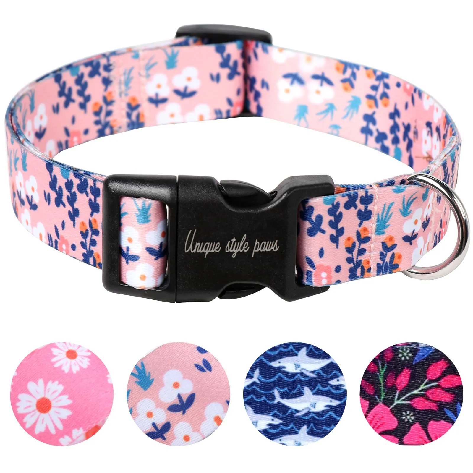 Unique Style Paws Collare e guinzaglio per cane, stile foglie blu, grande fiocco farfalla, regalo per cani piccoli, medi e grandi, taglia M