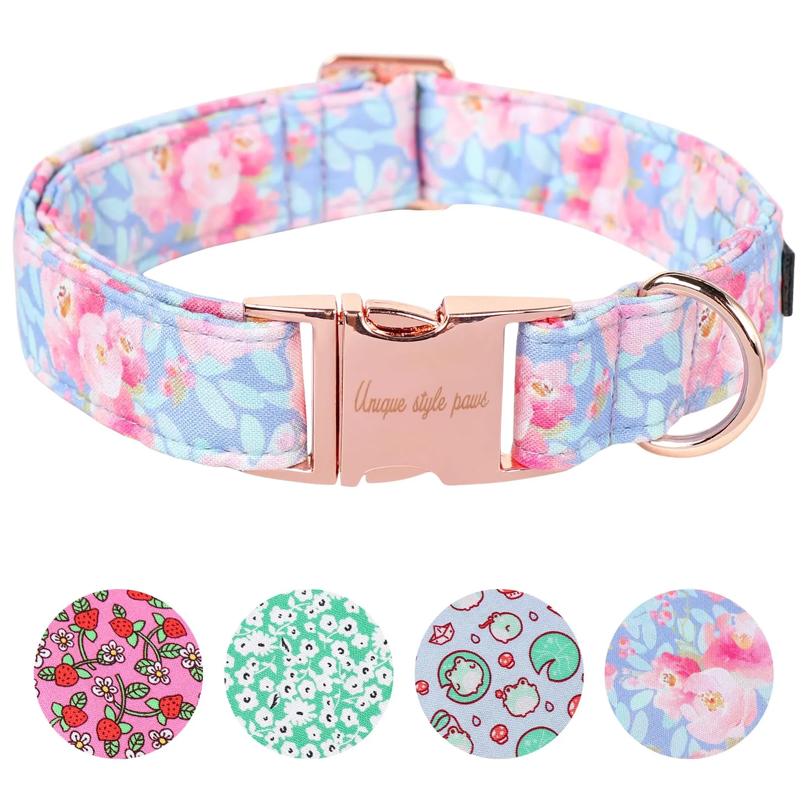 Unique style paws Collare Estivo per Cani Blu Accessori per Cani e Guinzagli per Cane con Rosa Fiore Cane Breit Catena Collare per Cani Guinzaglio Retrattile Regali per Cani Piccoli Medi Grandi S
