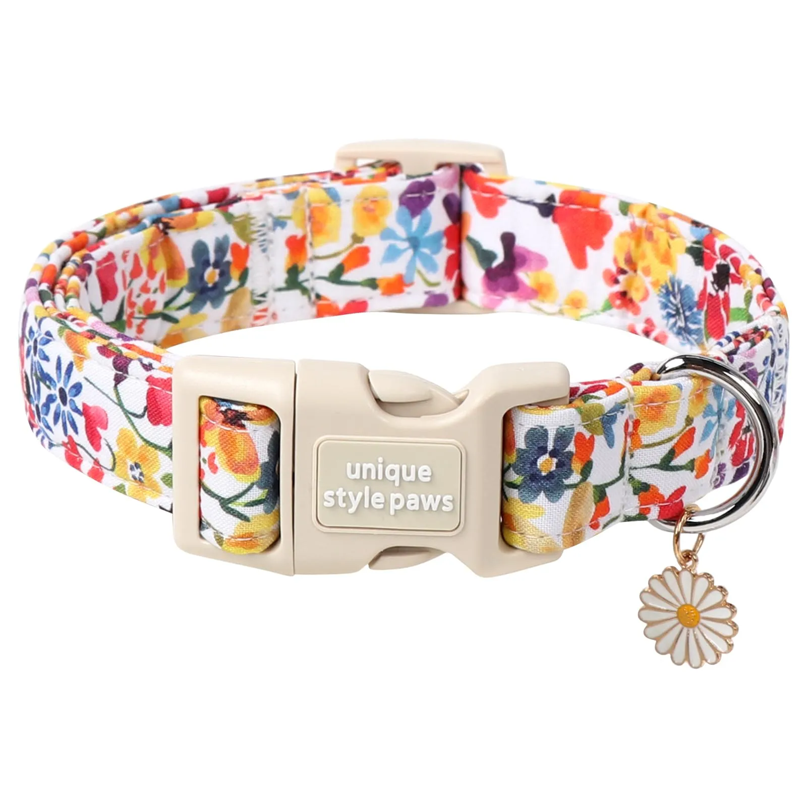 Unique Style Paws Collare in cotone con chiusura rapida – design floreale colorato, resistente e carino per cani di taglia piccola, media e grande