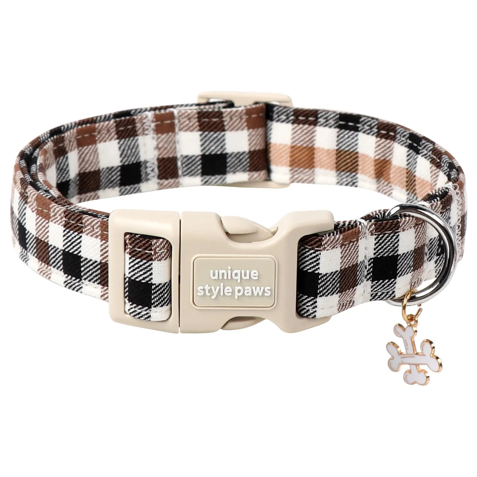 Unique Style Paws Collare con Chiusura Rapida - Marrone a Quadri Regalo per Cani di Piccola, Media e Grande Taglia - Resistente e Carino