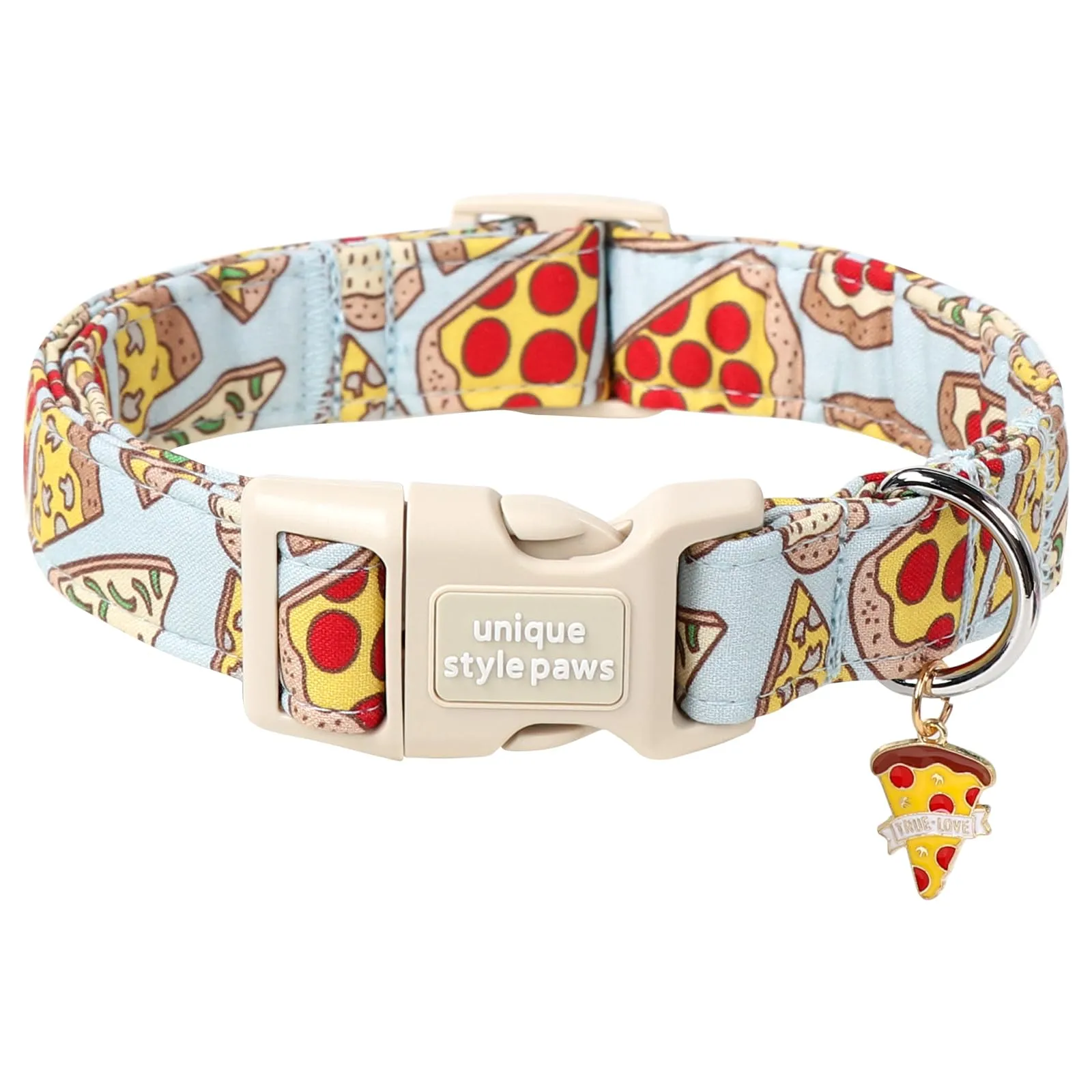 Unique Style Paws Collare di cotone con pizza e chiusura rapida - resistente, carino per cani di piccola, media e grande taglia, maschi e femmine, regalo