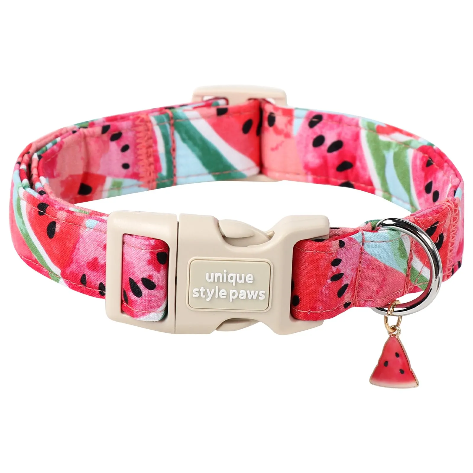 Unique Style Paws Collare con stampa di anguria e chiusura rapida in cotone - resistente, carino per cani di piccola, media e grande taglia, maschi e femmine, regalo