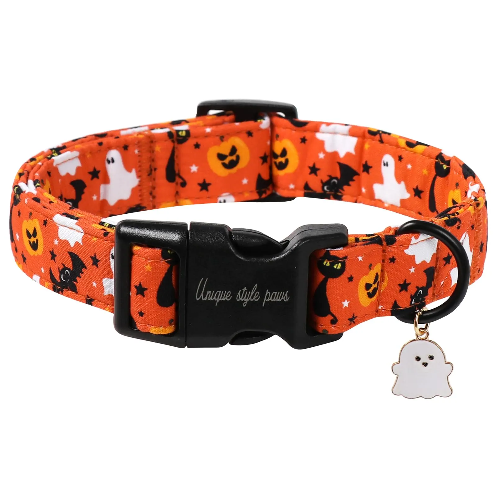 Unique Style Paws Collare per cani di Halloween, grazioso collare per cani con decorazione a zucca con fibbia in plastica a sgancio rapido, comodo collare in cotone per cani maschi e femmine