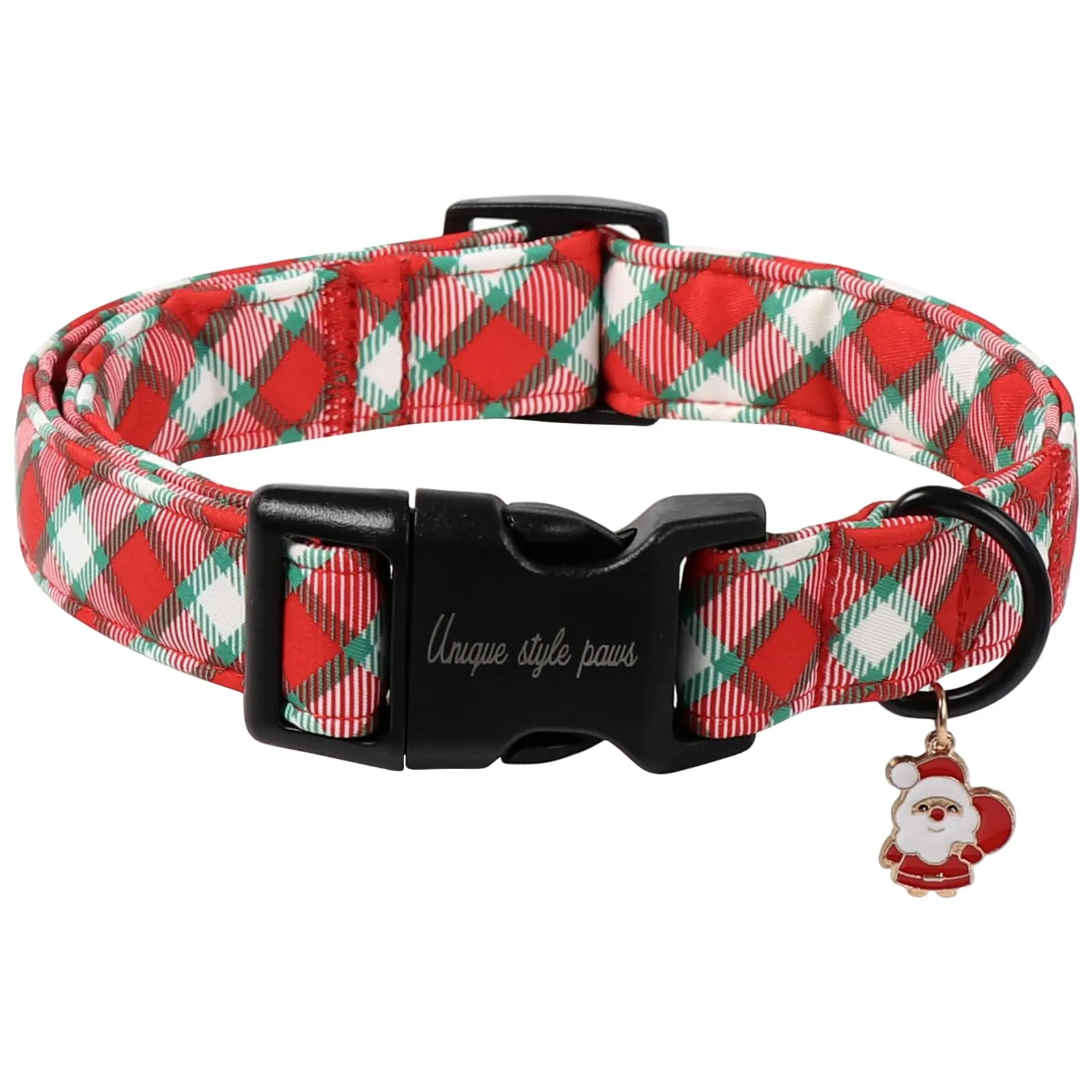 Unique style paws Collare per cani di Natale a plaid rosso verde con Babbo Natale – Collare per cani festivo regolabile con lembo a sgancio rapido, collare natalizio per Natale