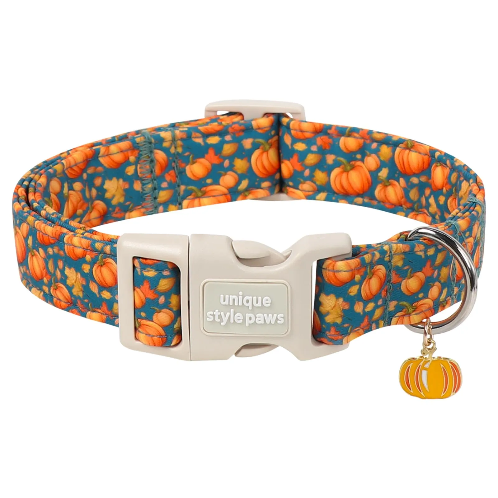 Unique Style Paws - Collare per cani in cotone di Halloween, regolabile con ciondolo a zucca, sgancio rapido, robusto anello a D, collare per cani d'autunno per cani di piccola, media e grande taglia