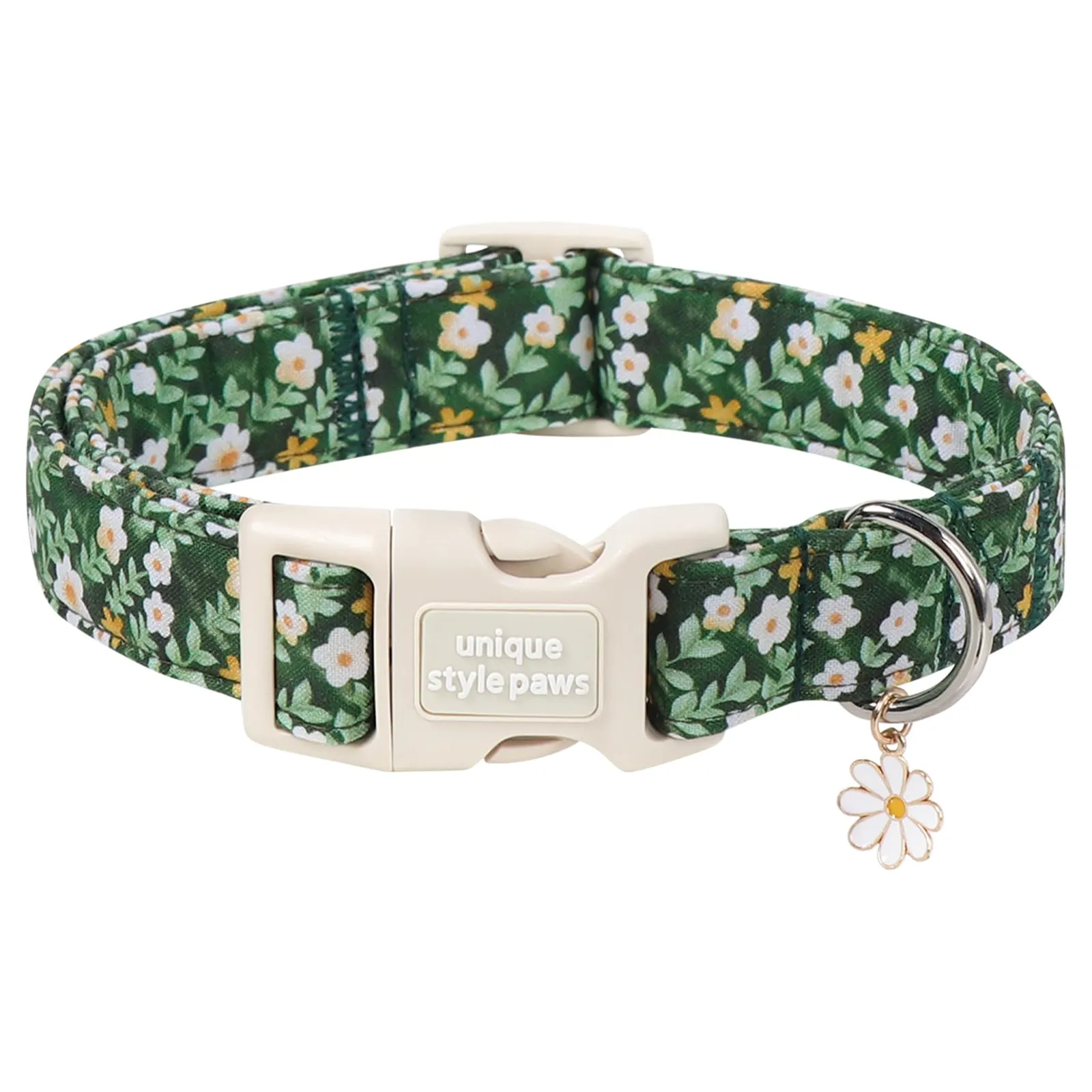 Unique Style Paws Collare per cani in cotone con fiori con ciondolo a forma di fiore, collare per cani regolabile con sgancio rapido e robusto anello a D per cani di taglia piccola, media e grande