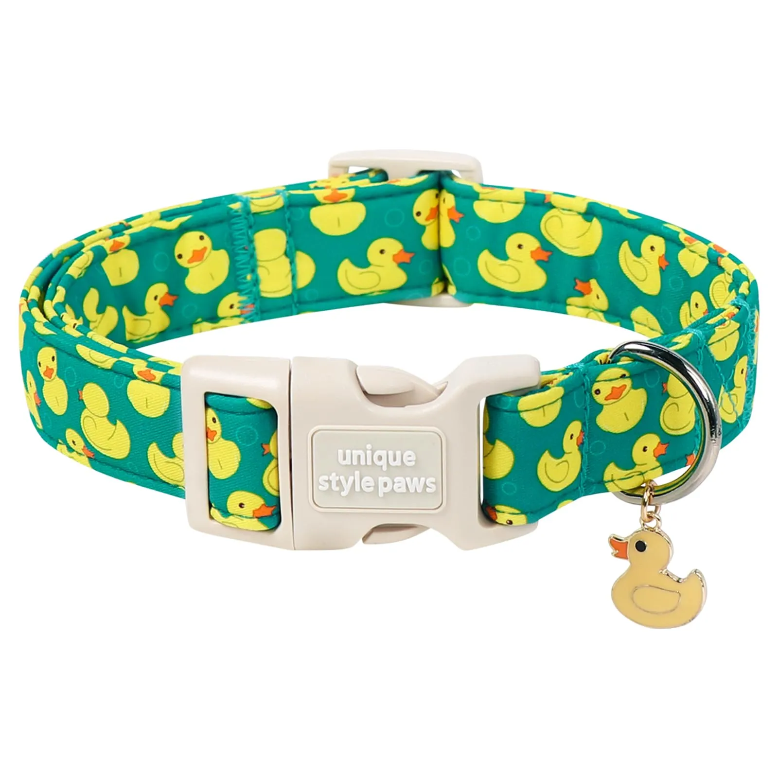 Unique style paws Collare per cani in cotone con ciondolo a forma di anatra, collare regolabile per cani con chiusura rapida e robusto anello a D, simpatico motivo anatra per cani di taglia piccola