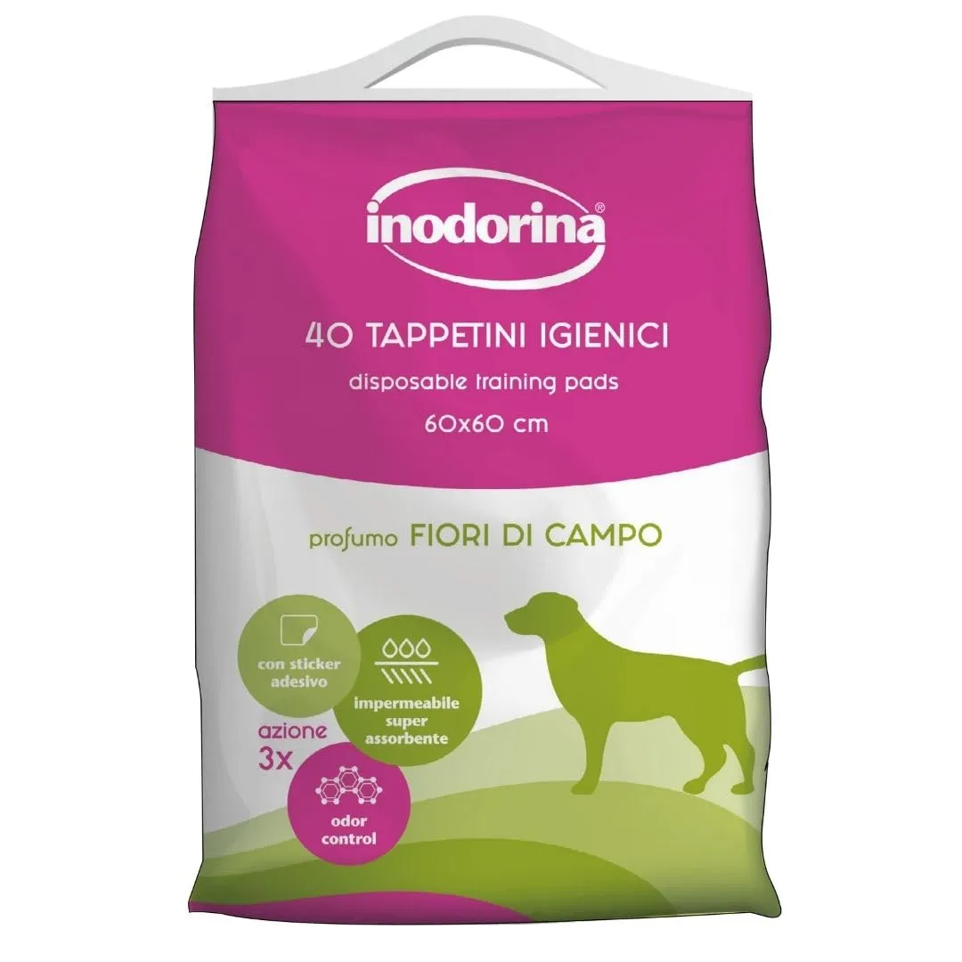 Inodorina, 40 Tappetini Igienici per Cani 60x60 cm, Profumo Fiori di Campo