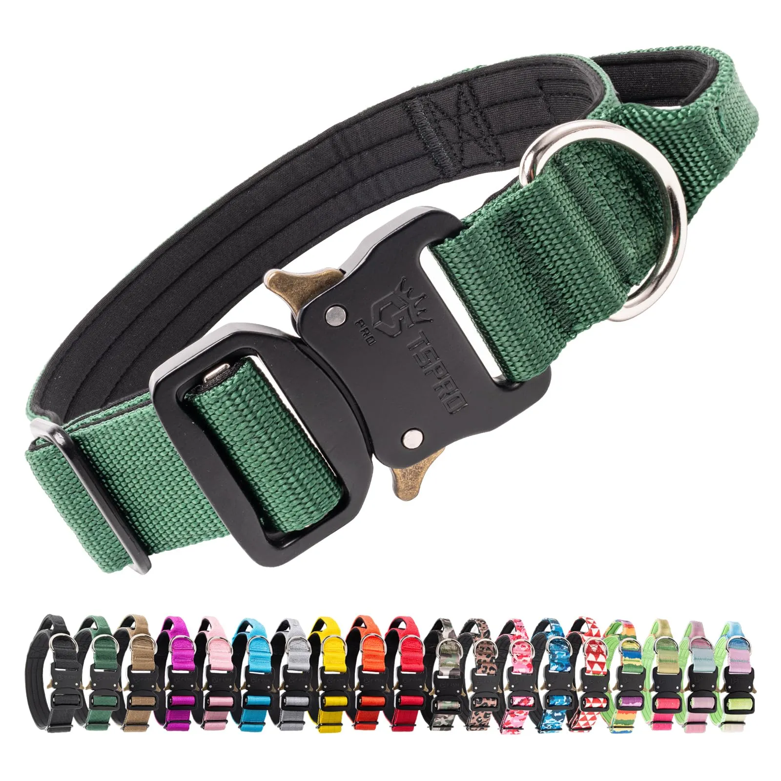 TSPRO Collare Tattico Cane, Fibbia a Sblocco Rapido, Maniglia, Largo 3,3 cm
