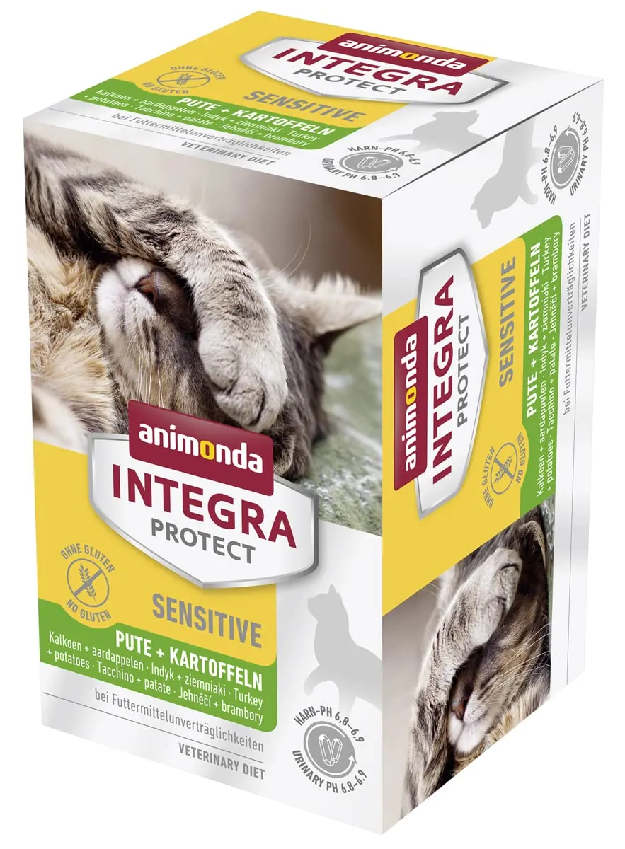 INTEGRA PROTECT in ciotola, cibo umido per gatti adulti come integratore alimentare per tacchino sensibile + patate 6 x 100 g