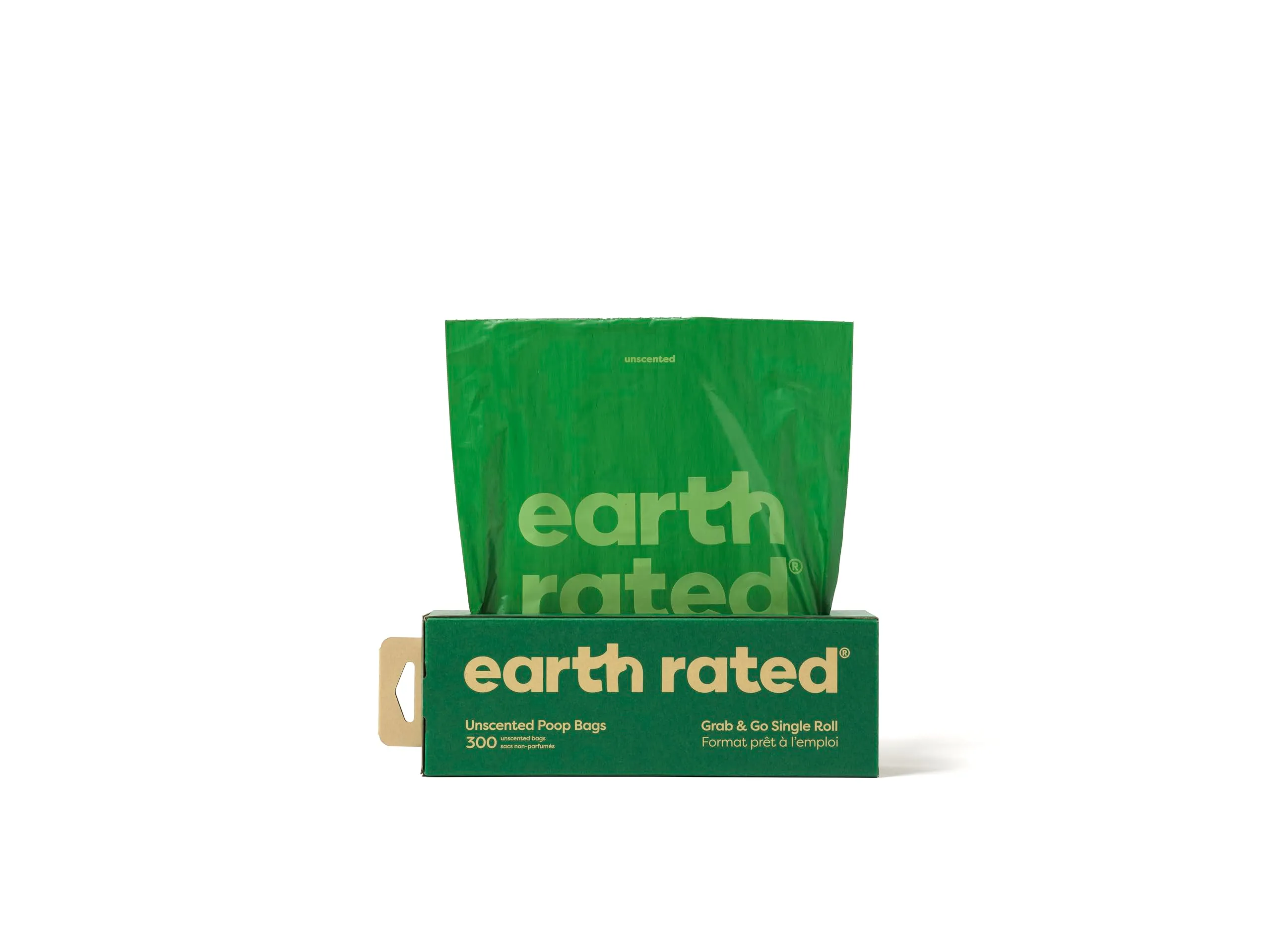 Earth Rated Sacchetti igienici per cani, rotolo singolo spesso "Grab and Go", ideale per il giardino, senza profumo, 300 sacchetti
