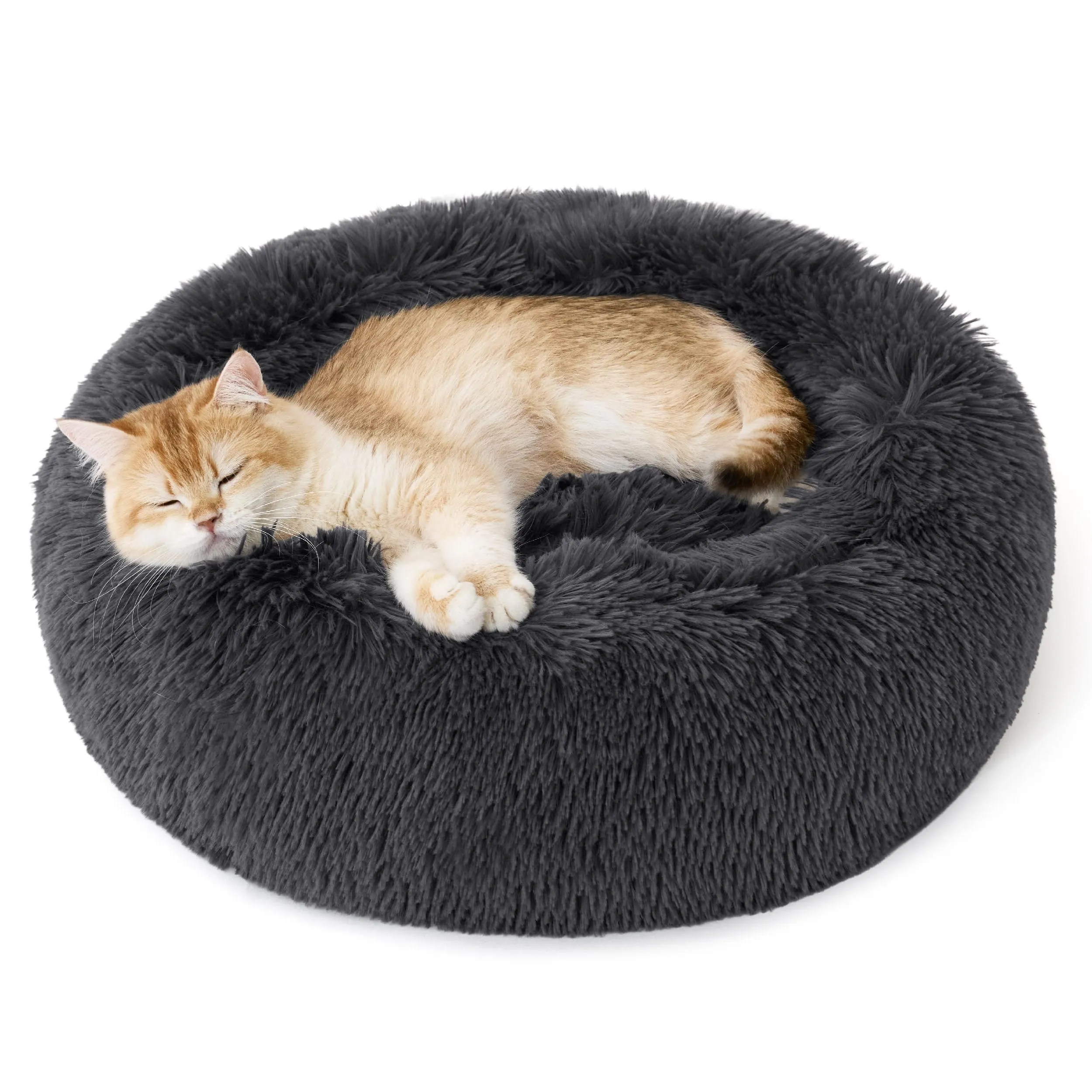 Bedsure Cuccia Gatto Morbida 50x50cm - Cuccia Pelosa per Cani Colore Grigio Scuro, Cuscino Gatto Antistresss con Peluche Lavabile, Lettino Calmante per Gatti