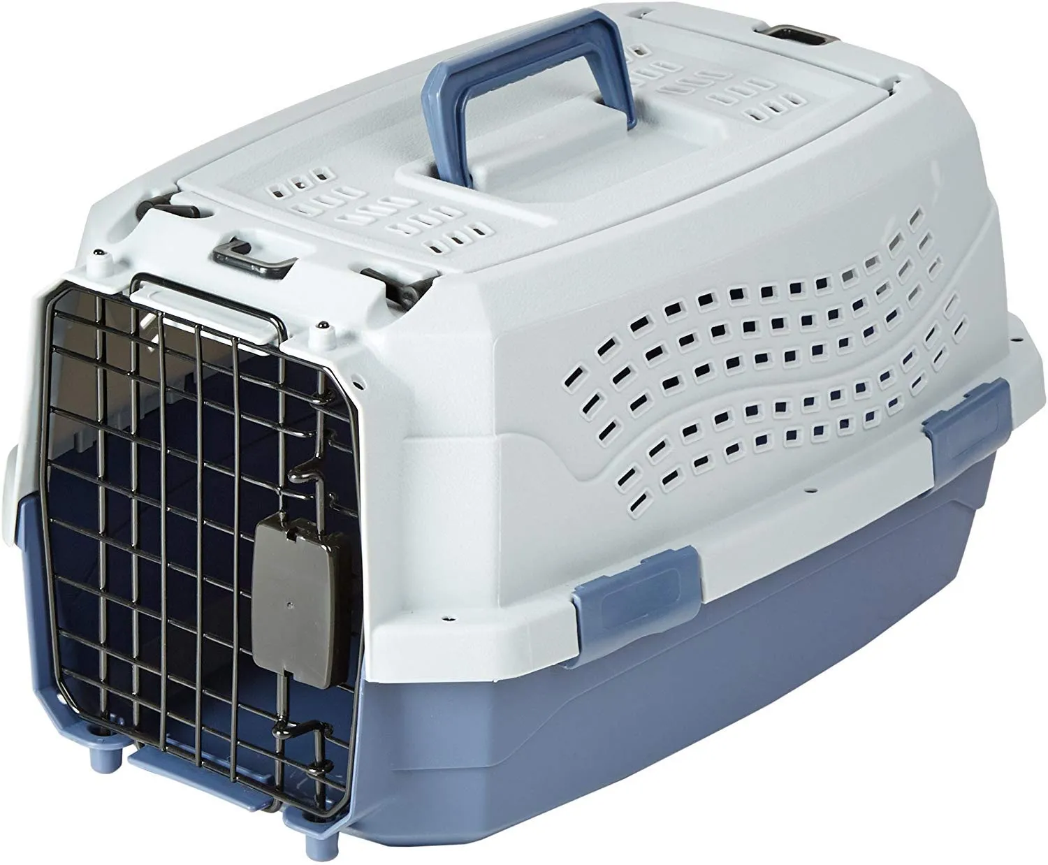Amazon Basics Trasportino rigido Gatti per animali, 2 sportelli, carica dall alto, L 48 x P 32 x H 25 cm, Blu