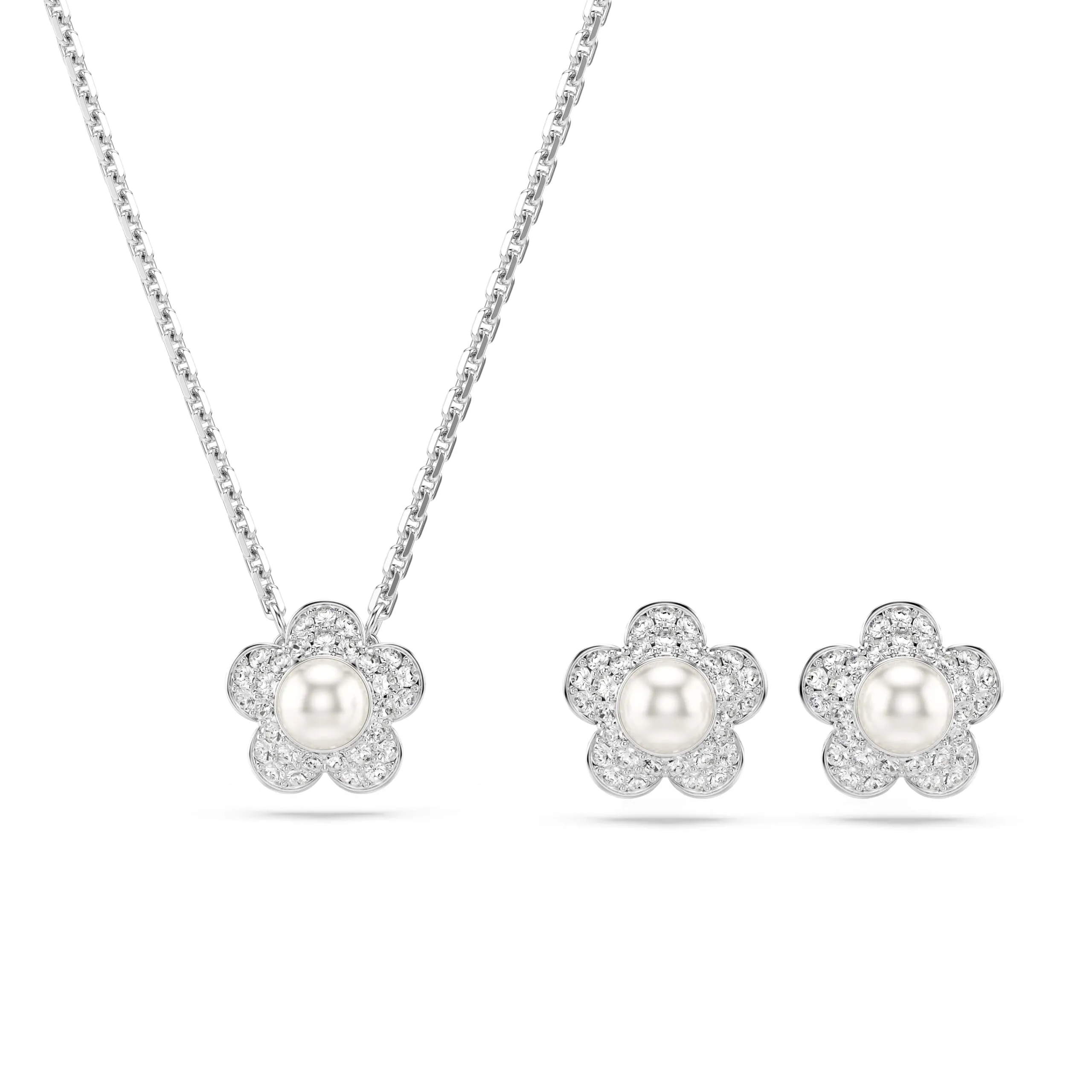 Swarovski x Ariana Grande Set, Crystal Pearl, Taglio Round, Fiore, Bianco, Placcato rodio