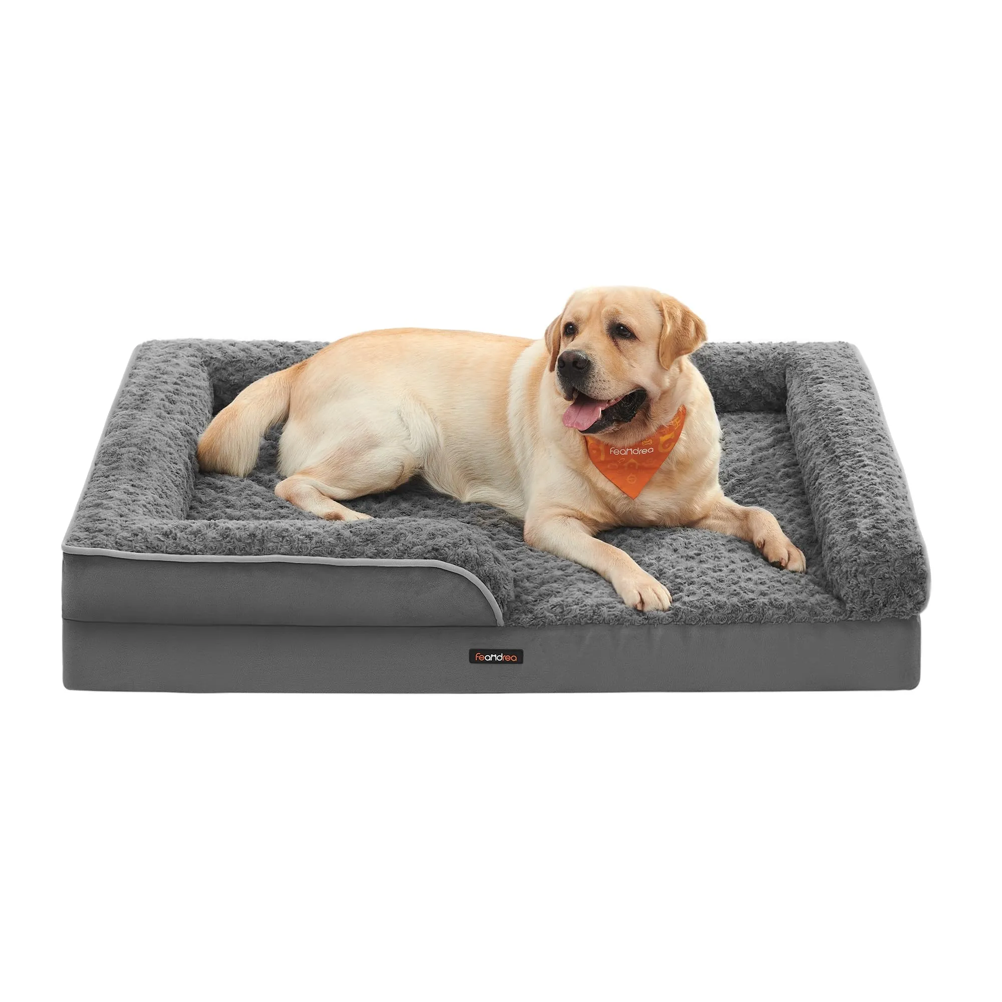 Feandrea Cuccia Cane Interno, Cuccia per Cani, Lettino per Animali, Ortopedico con Gommapiuma Ondulata, Bordi Rialzati, Copertura di Peluche Sfoderabile,122 x 89 x 18 cm, Grigio Ardesia PGW254G02