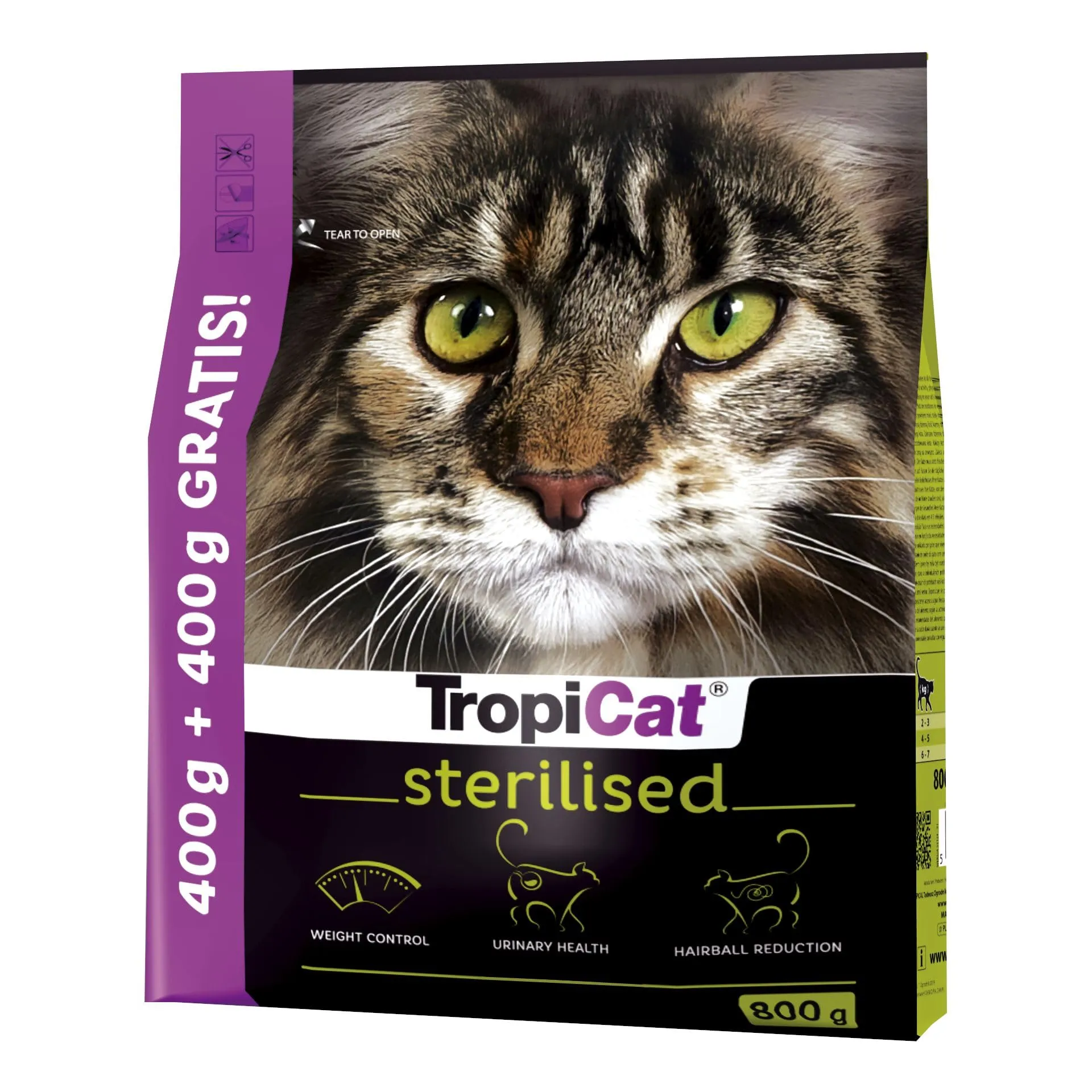 Alimento secco completo per gatti adulti dopo la sterilizzazione con pollo TROPICAT STERILISED 800g
