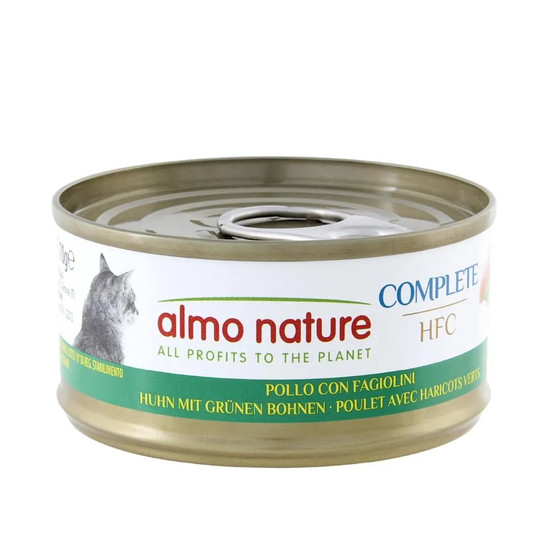 Almo Nature HFC Complete, Alimento Umido per Gatti Adulti - Pollo con Fagiolini, Monoproteico - 70g, Confezione da 24