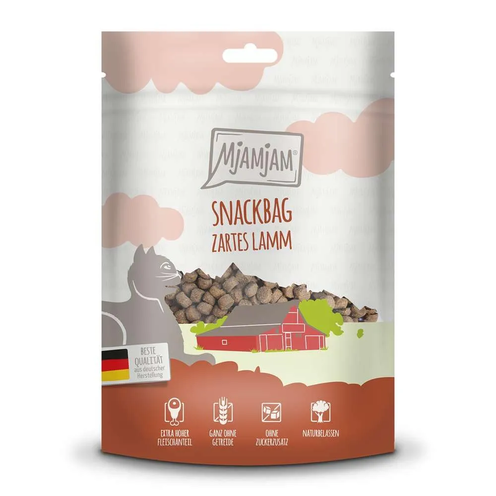 MjAMjAM - snack premium per gatti - snack bag - tenero agnello, confezione da 1 (1 x 125 g), naturale senza conservanti sintetici