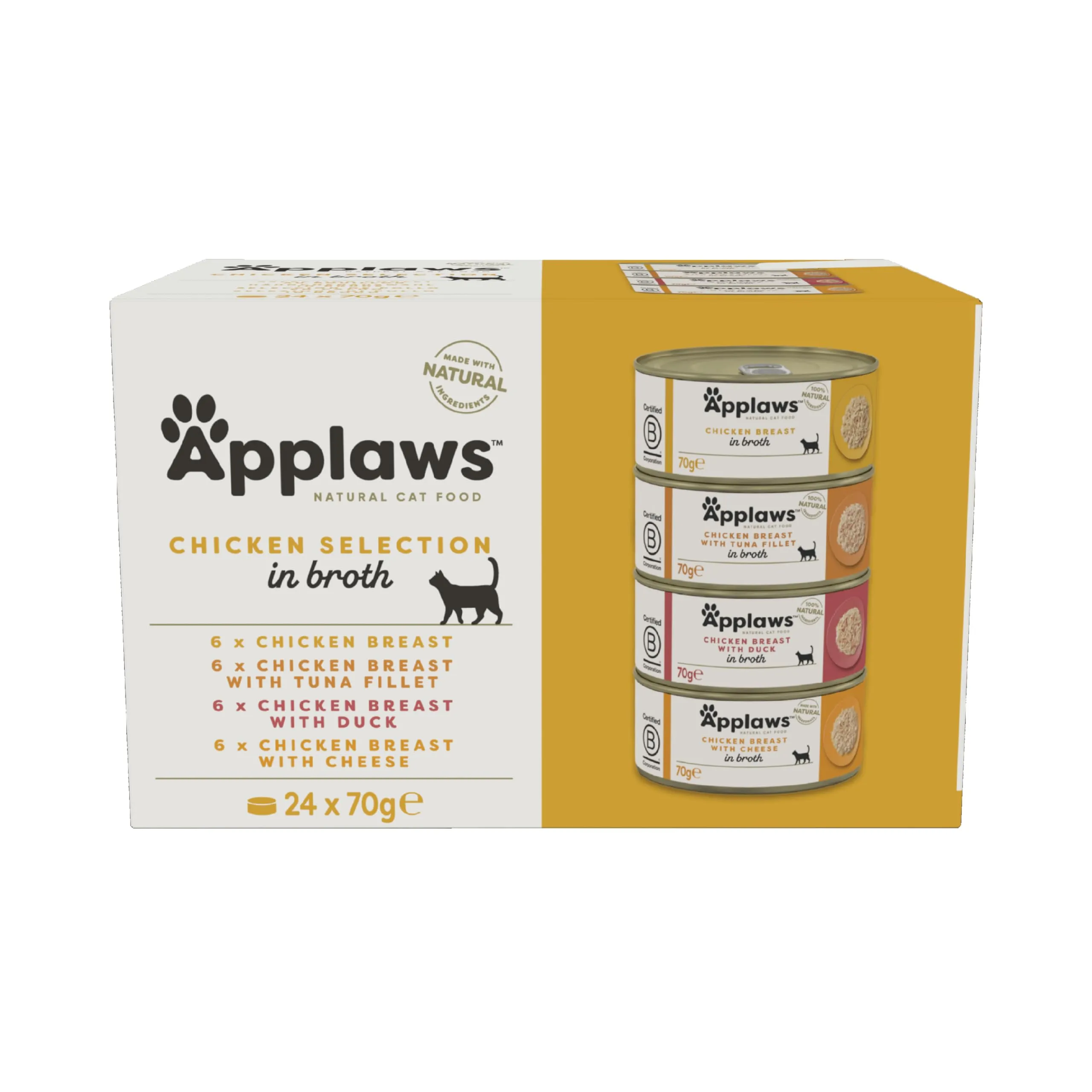 Applaws Cibo Umido per Gatti 100% Naturale Selezione di Pollo in Brodo - Confezione da 24 lattine da 70g