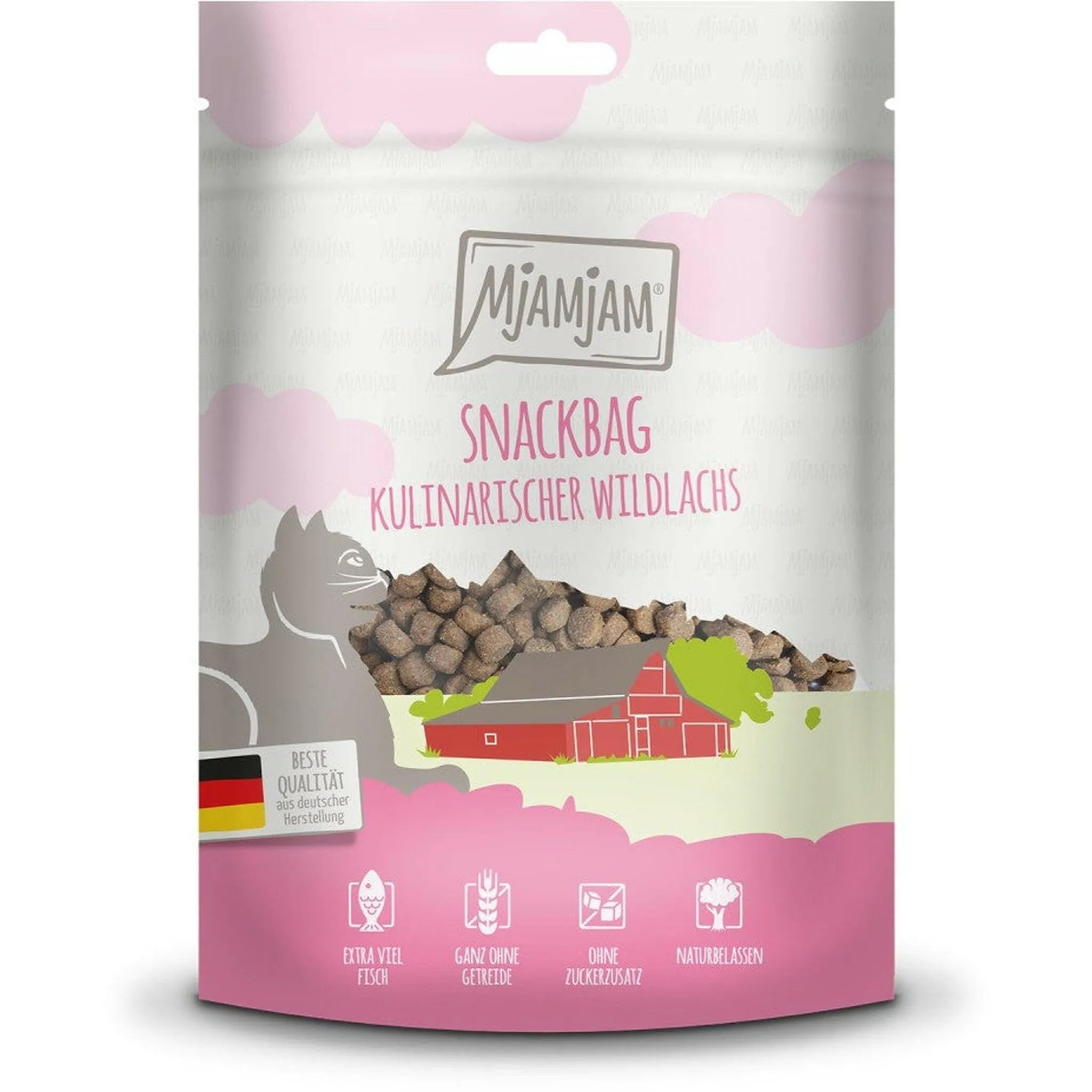 MjAMjAM - snack premium per gatti - snack bag - salmone selvatico culinario, confezione da 1 (1 x 125 g), naturale senza conservanti sintetici