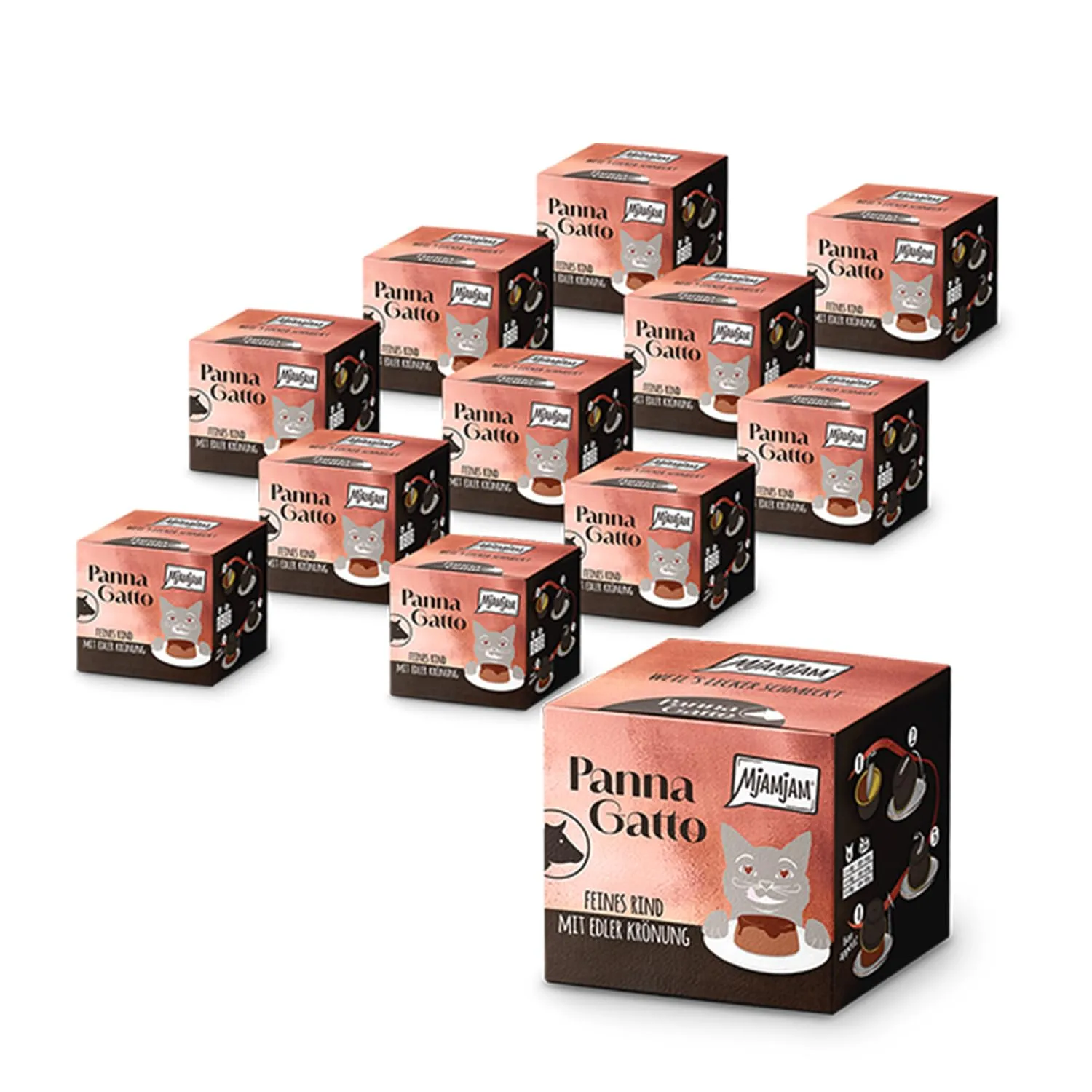 MjAMjAM - Cibo umido premium per gatti - Panna Gatto - Pregiato manzo con raffinata guarnizione, confezione da 1 (2x80g), senza cereali