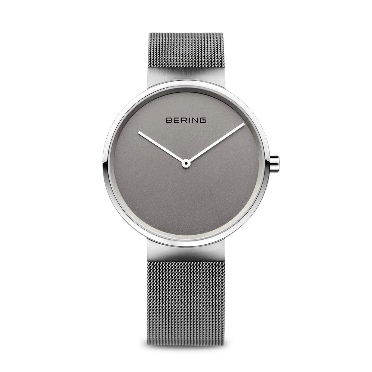 BERING 14539-077 Orologio unisex al quarzo, orologio da polso con cassa in acciaio inossidabile color argento da 39 mm e quadrante grigio, cinturino in maglia milanese, vetro zaffiro, 5 ATM