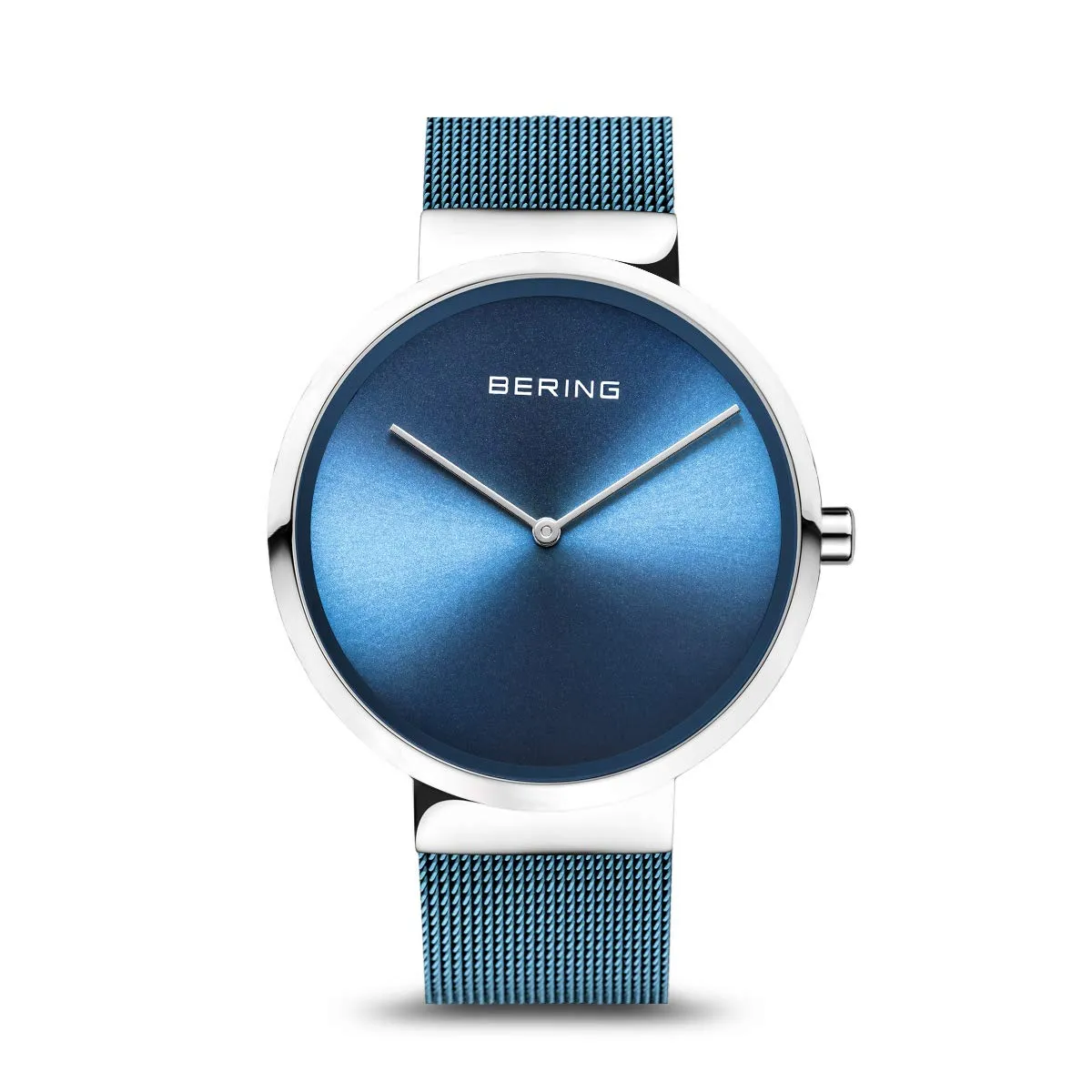 BERING 14539-308 Orologio unisex al quarzo, orologio da polso con cassa in acciaio inossidabile color argento da 39 mm e quadrante blu, cinturino in maglia milanese, vetro zaffiro, 5 ATM
