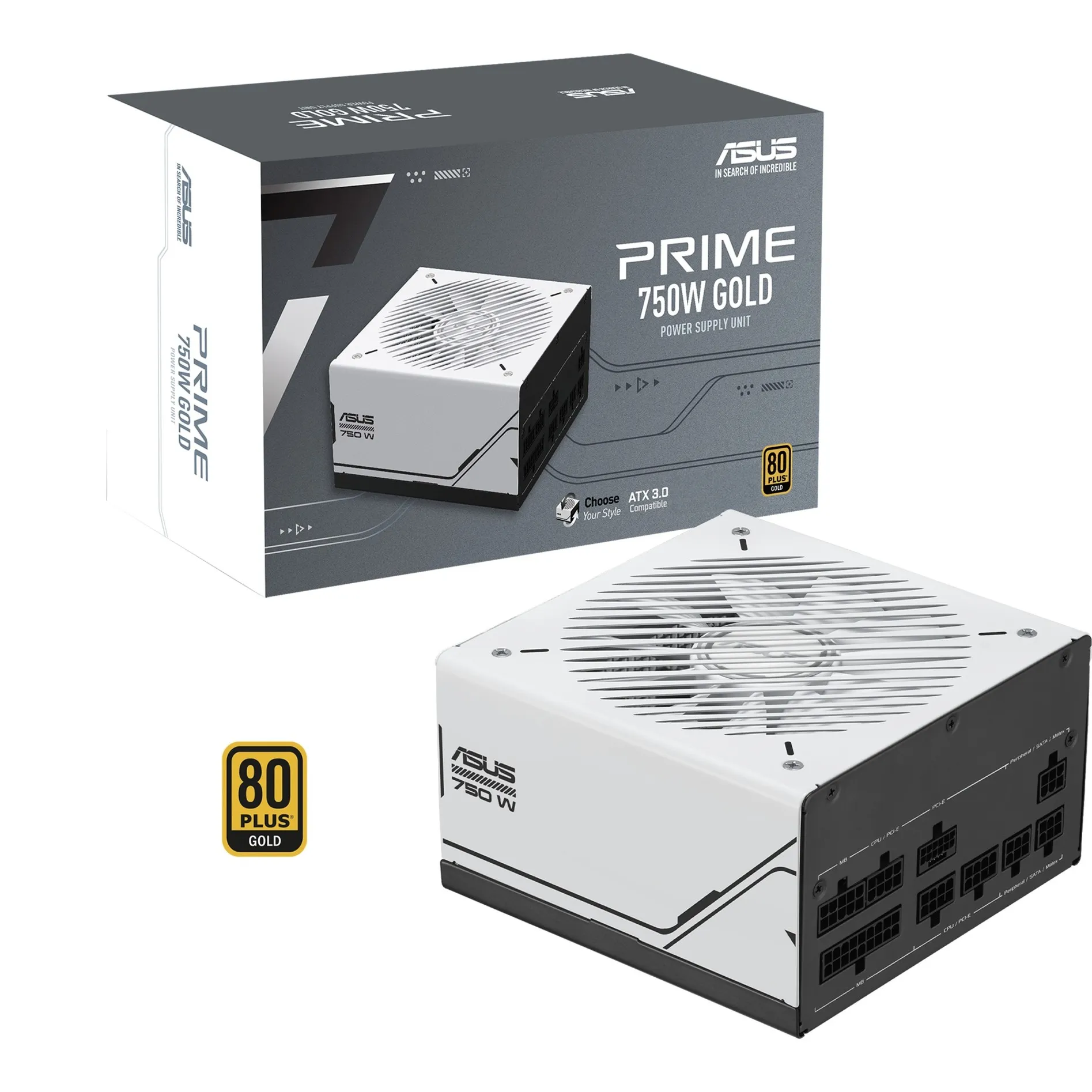 Prime AP-750G alimentatore per computer 750 W 20+4 pin ATX ATX Nero, Bianco, Alimentatore PC