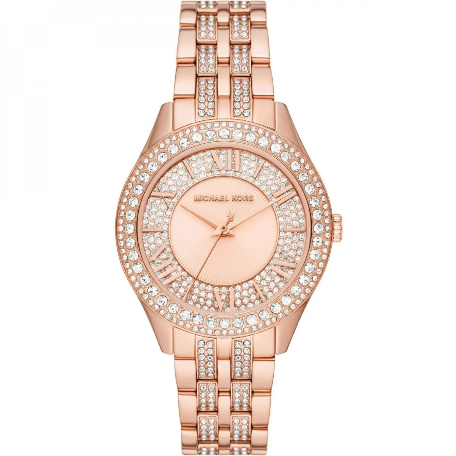 Michael Kors Orologio Harlowe da donna, movimento al quarzo a tre lancette con cinturino in acciaio o in pelle, 38 mm, Tonalità oro rosa e glitter