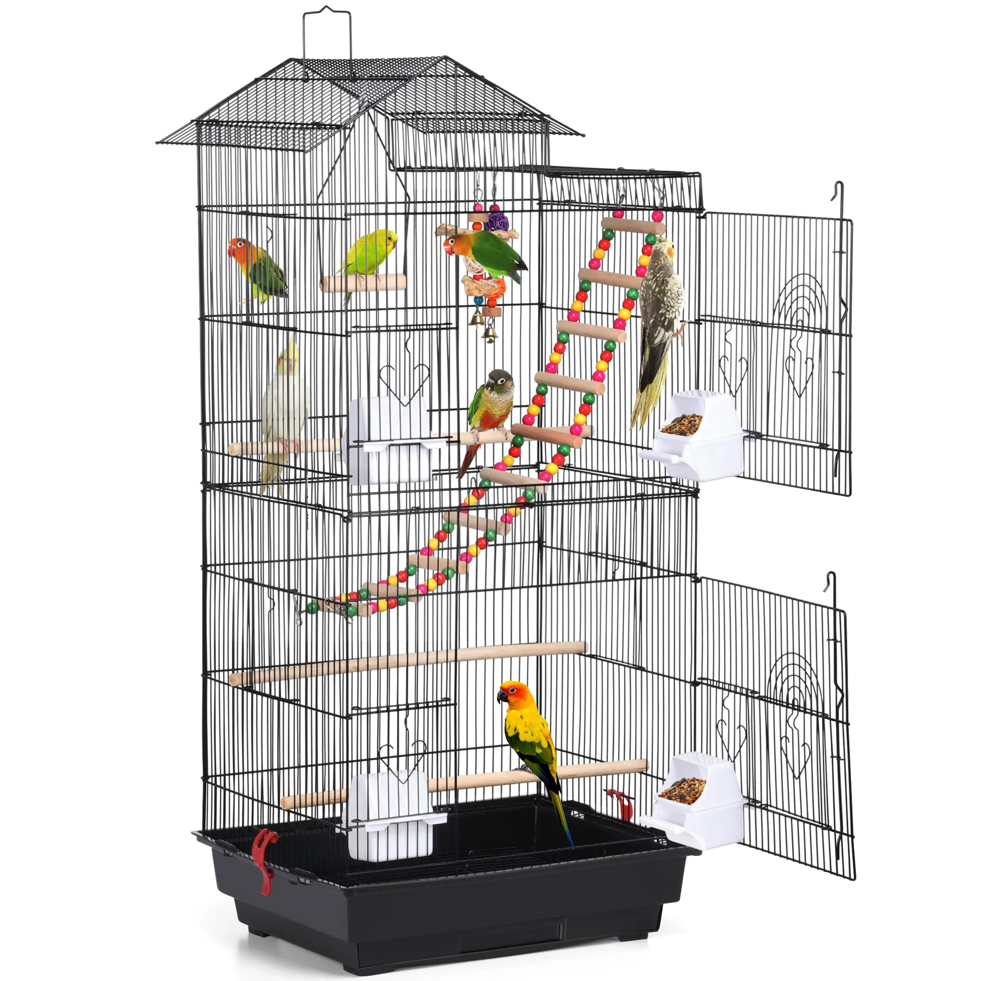 Yaheetech Gabbia Voliera Uccelli Metallo Legno 46 × 35,5 × 99 cm