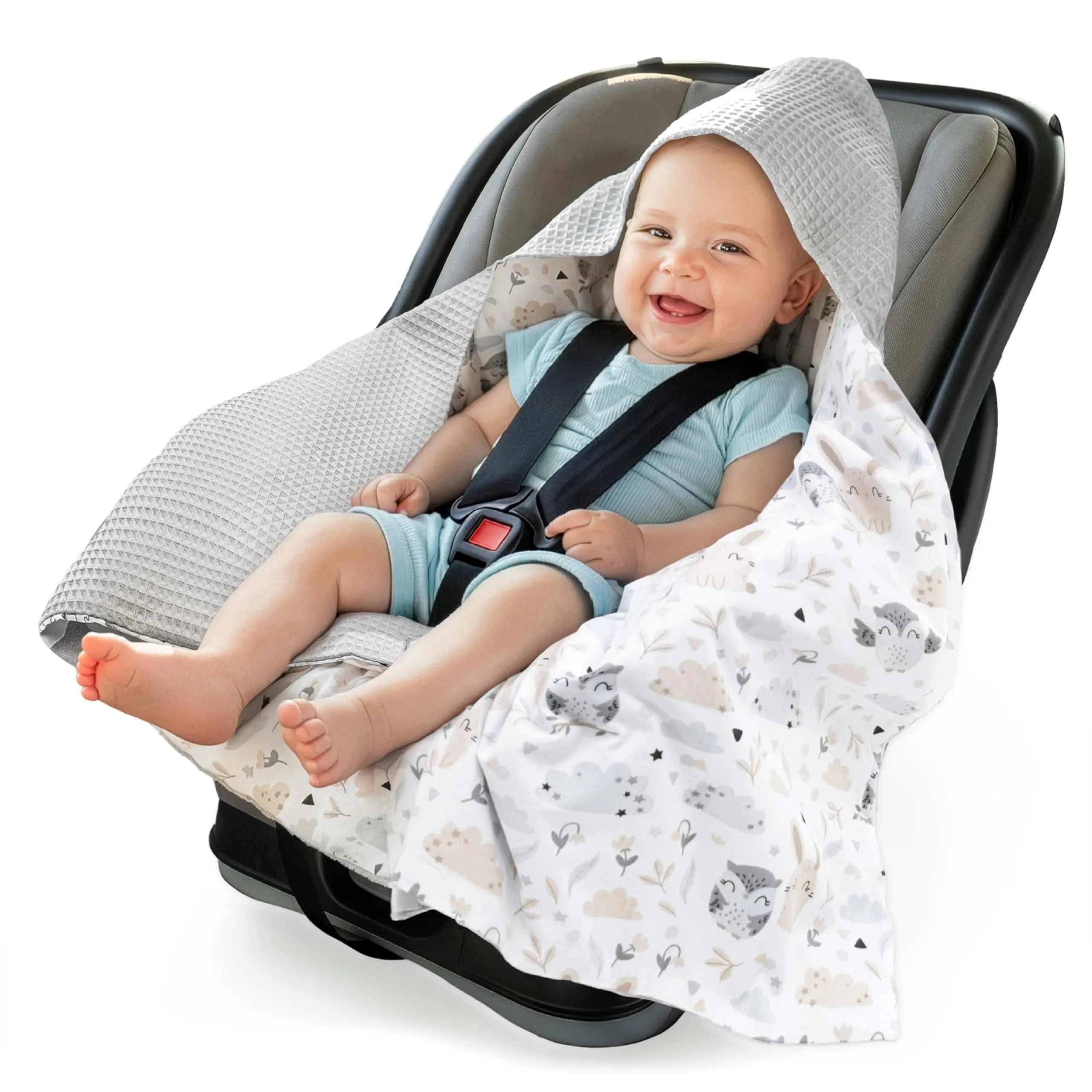Medi Partners Coperta neonato ovetto Sacco per Passeggino - 100% Cotone universale Blanket 85x85cm fodera protettiva Morbida e Accogliente Passeggini Marsupio (Radura Con Waffle Grigia)